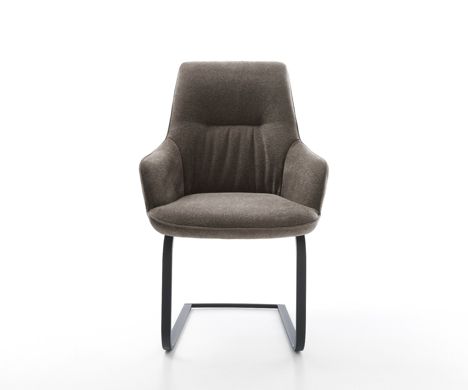 Cantilever Zelia-Flex avec accoudoirs tissu structuré doux taupe pied cantilever plat noir ressorts ensachés 2