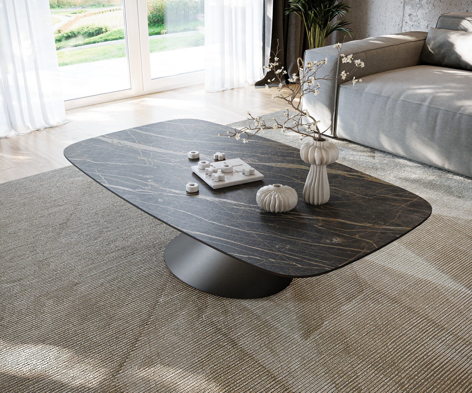 Table basse Edge Boot 140x80 cm céramique Laminam® Noir Desir brun Conis métal noir 3