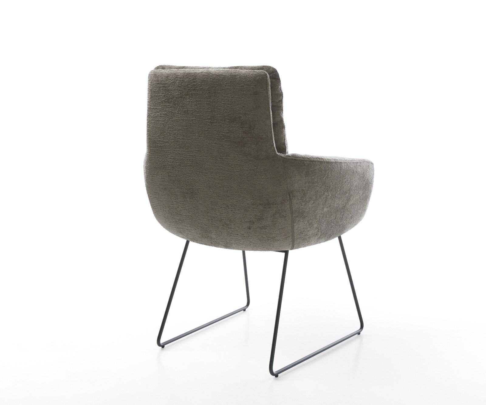 Chaise-de-salle-à-manger Abelia-Flex avec accoudoirs bouclé doux couleur boue pied trapèze noir 5