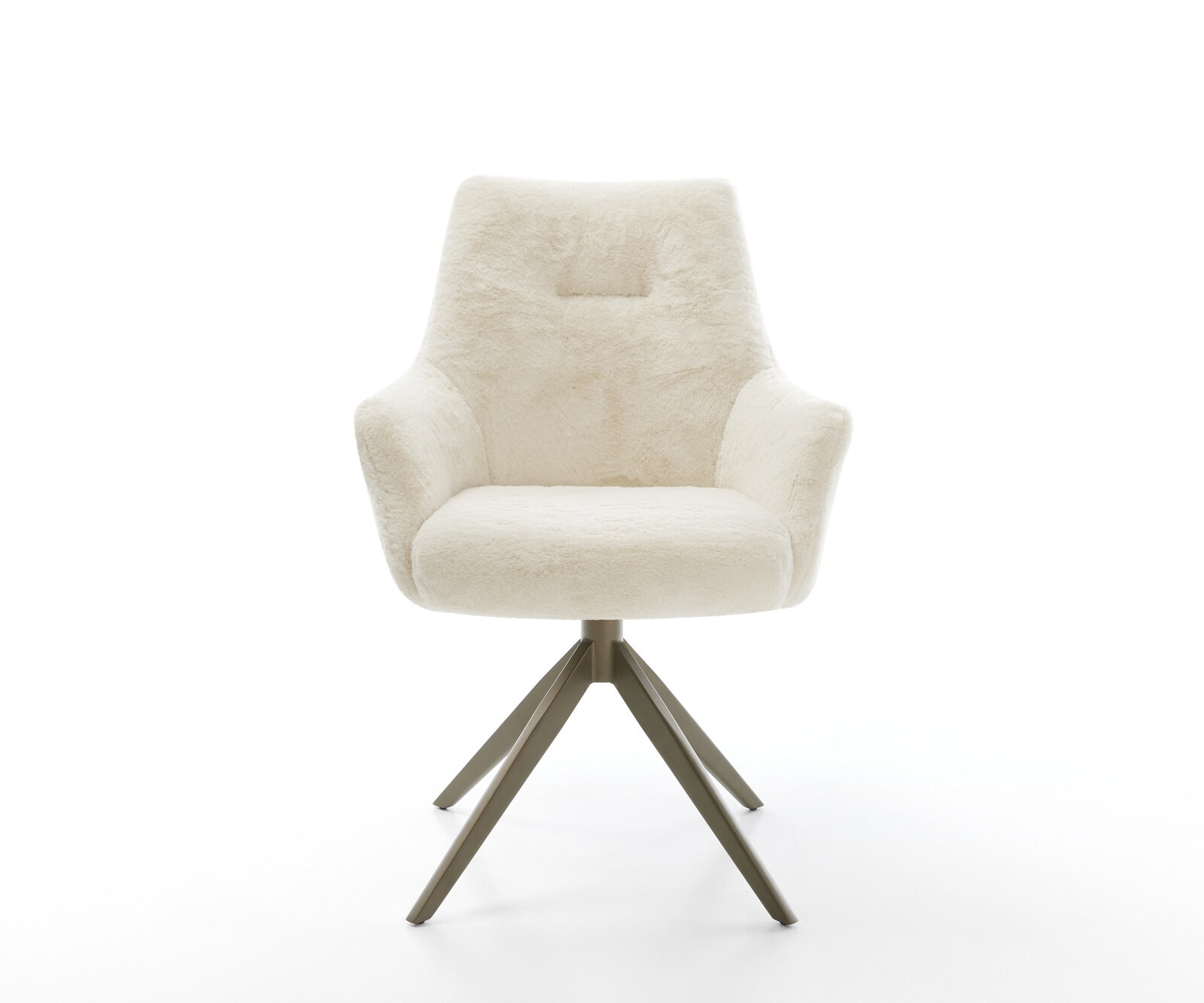 Chaise-pivotante Alja-Flex avec accoudoirs peluche crème-blanc pied croisé large aspect titane pivotement sur 360° fonction bascule resorts ensachés 1