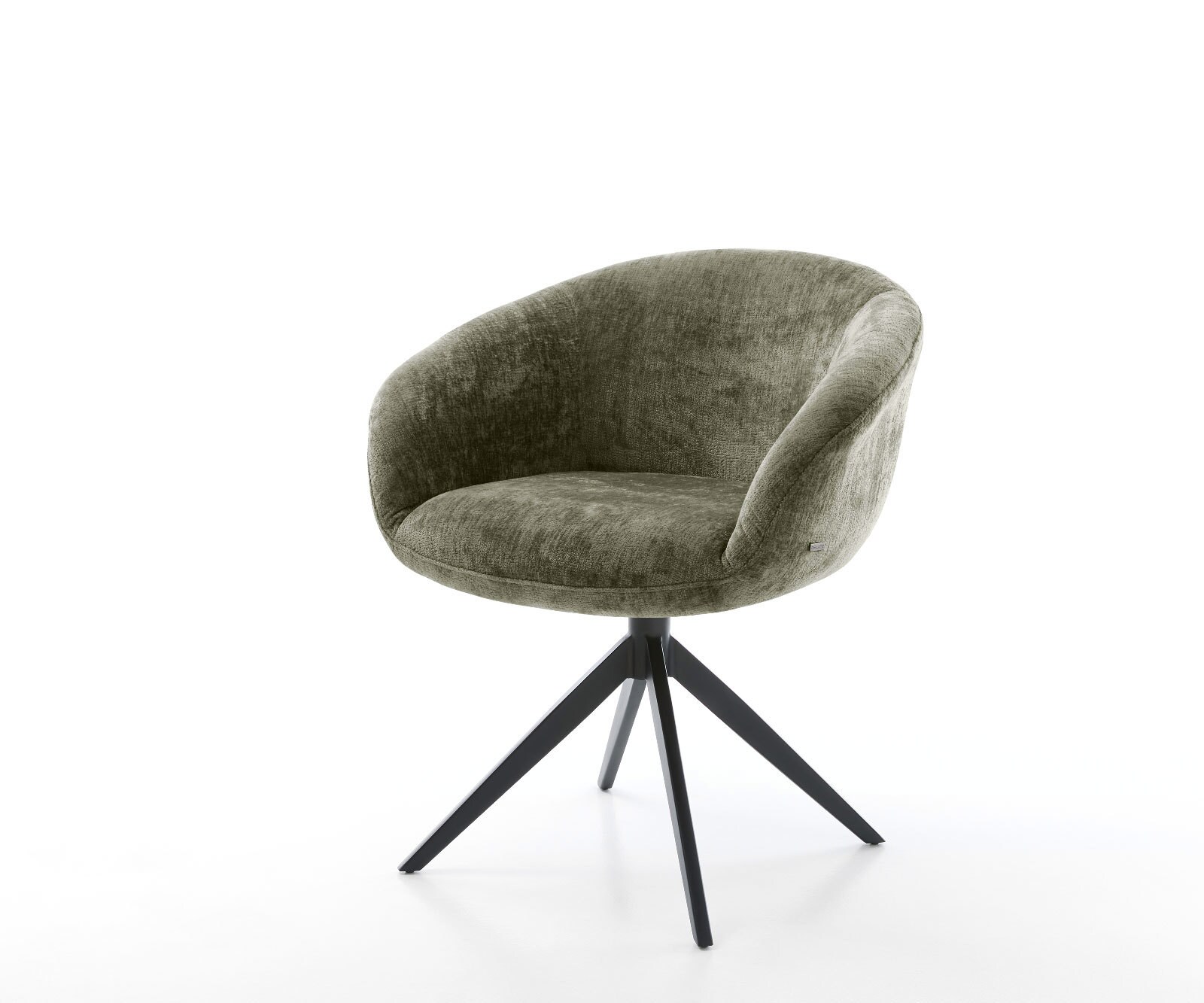 Chaise-pivotante Vinka-Flex avec accoudoirs chenille olive pied croisé large noir pivotement sur 360° fonction bascule ressorts ensachés