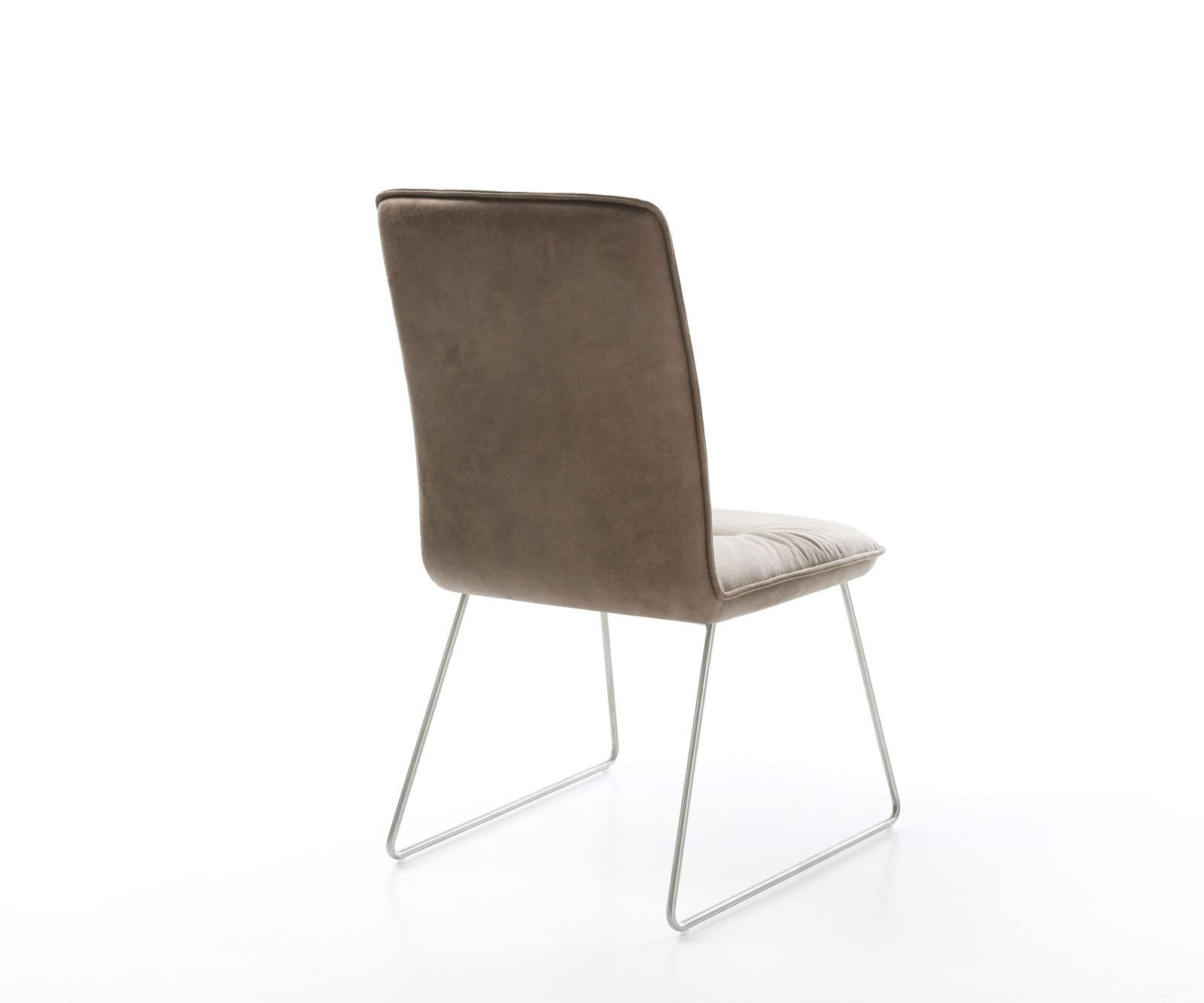 Chaise-de-salle-à-manger Vinjo-Flex microvelours taupe vintage pied trapèze acier inoxydable brossé 4 Chaise-de-salle-à-manger Vinjo-Flex microvelours taupe vintage pied trapèze acier inoxydable brossé 4