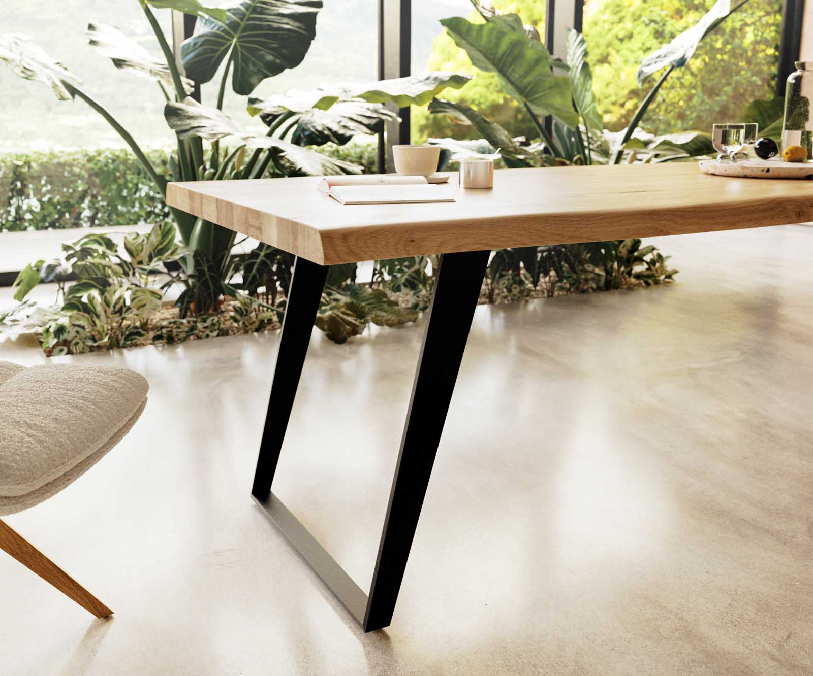 Table à manger Edge 300x100 chêne nature métal inclinée noir Live-Edge 5