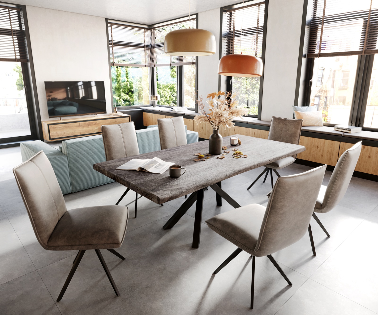 Chaise-de-salle-à-manger Lelio-Flex microvelours taupe vintage pied croisé large noir ressorts ensachés 3 Chaise-de-salle-à-manger Lelio-Flex microvelours taupe vintage pied croisé large noir ressorts ensachés 3