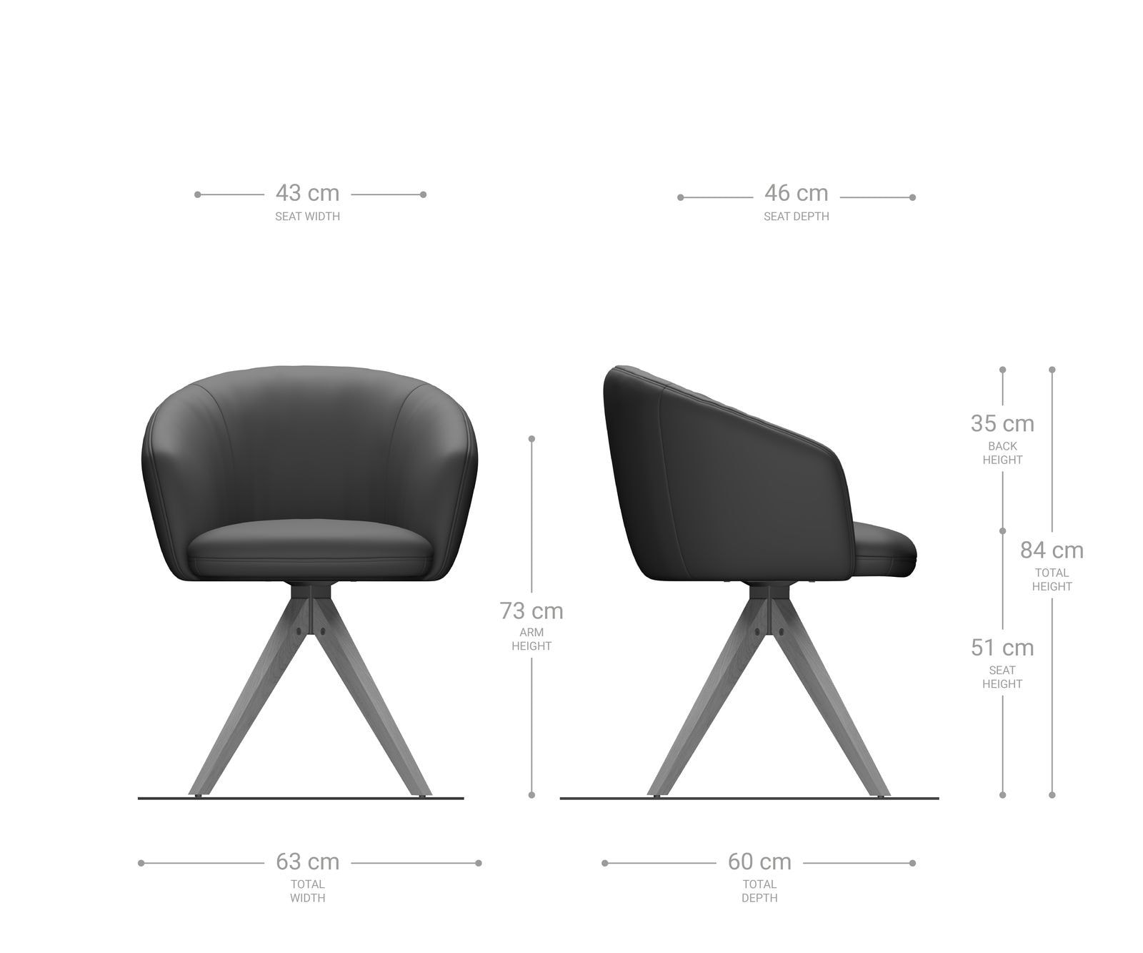 Chaise-pivotante Caja-Flex avec accoudoirs cuir de vache noir pied en bois angulaire naturel pivotement sur 180° ressorts ensachés 6 Chaise-pivotante Caja-Flex avec accoudoirs cuir de vache noir pied en bois angulaire naturel pivotement sur 180° ressorts ensachés 6