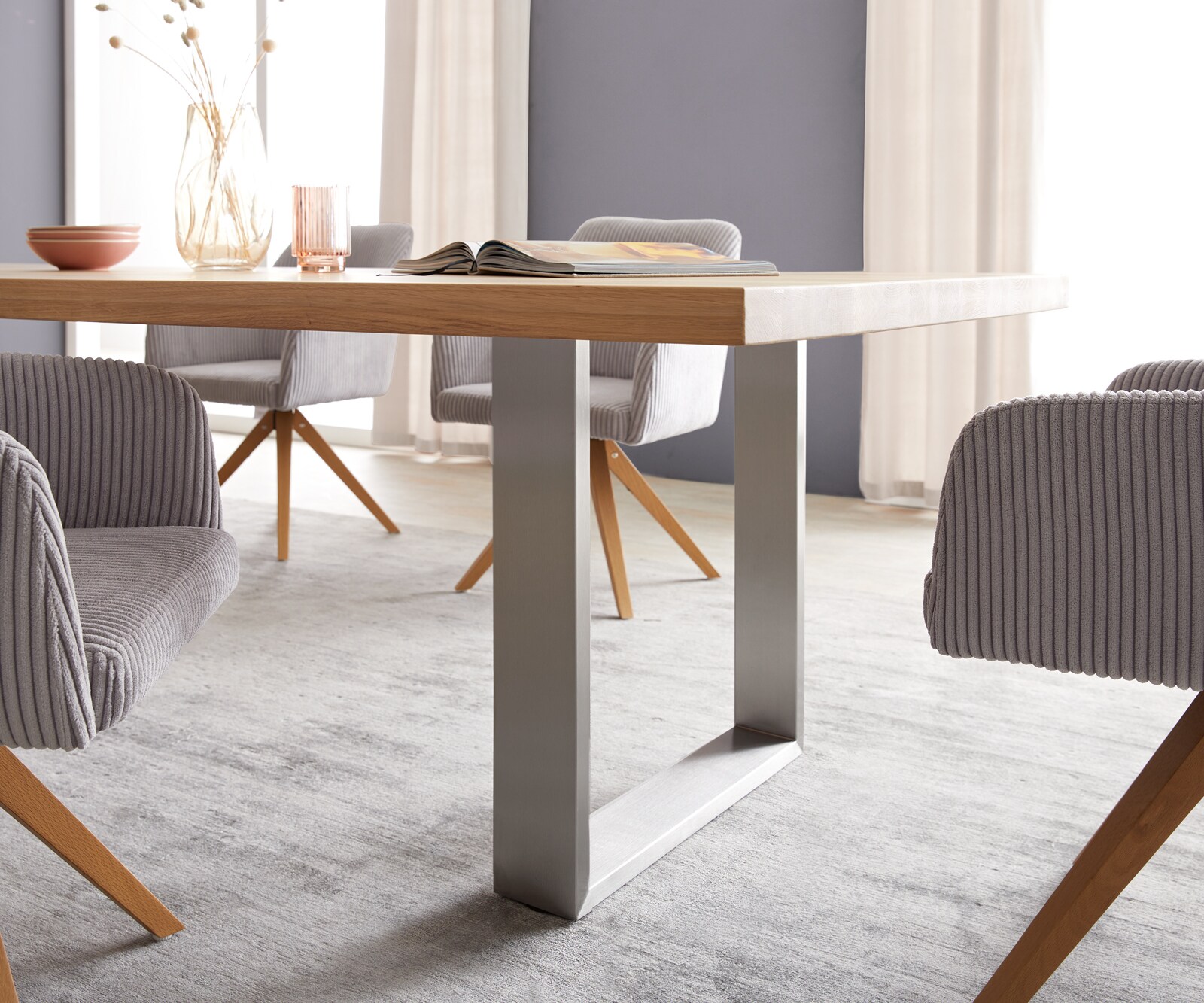 Table à manger Edge 300x100 chêne nature acier inoxydable mince 5