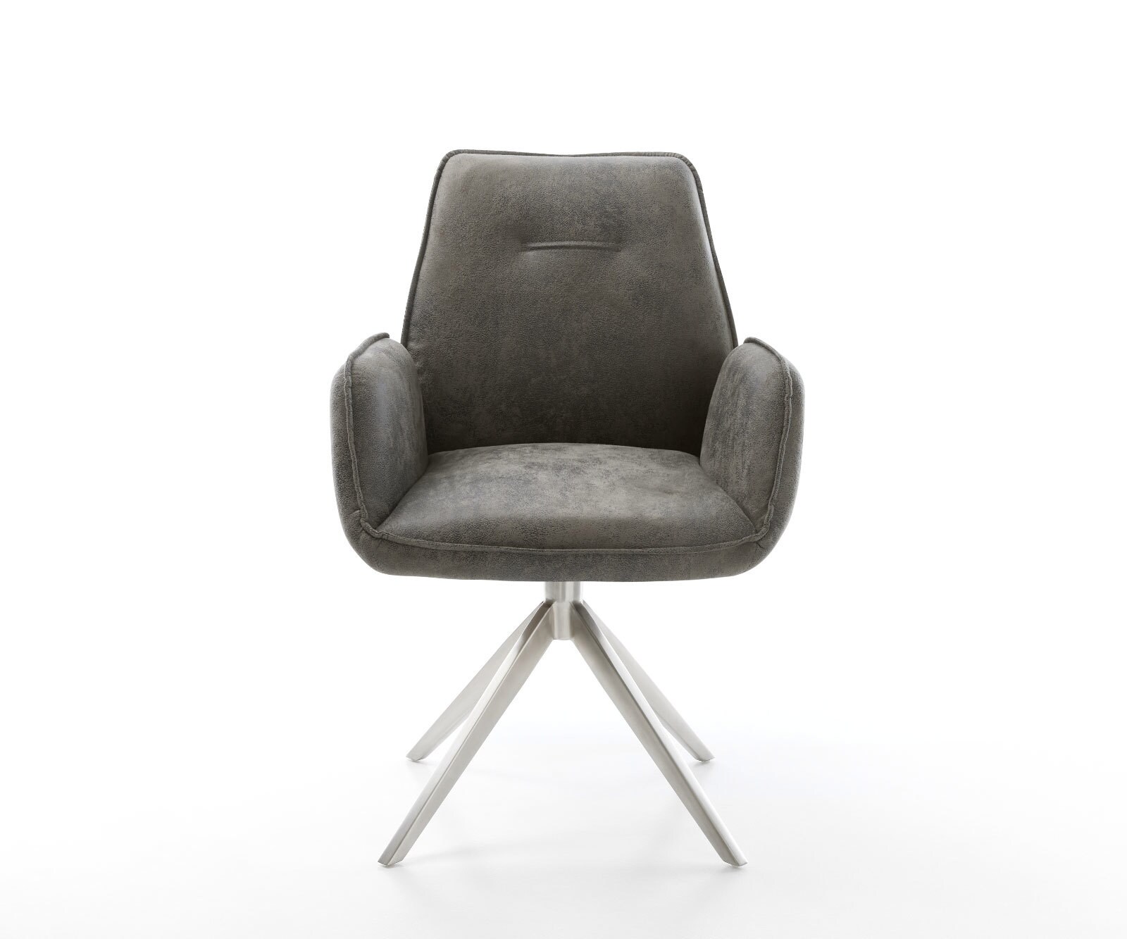 Chaise-pivotante Zoa-Flex microvelours gris antique pied croisé large acier inoxydable brossé pivotement sur 360° fonction bascule ressorts ensachés 2