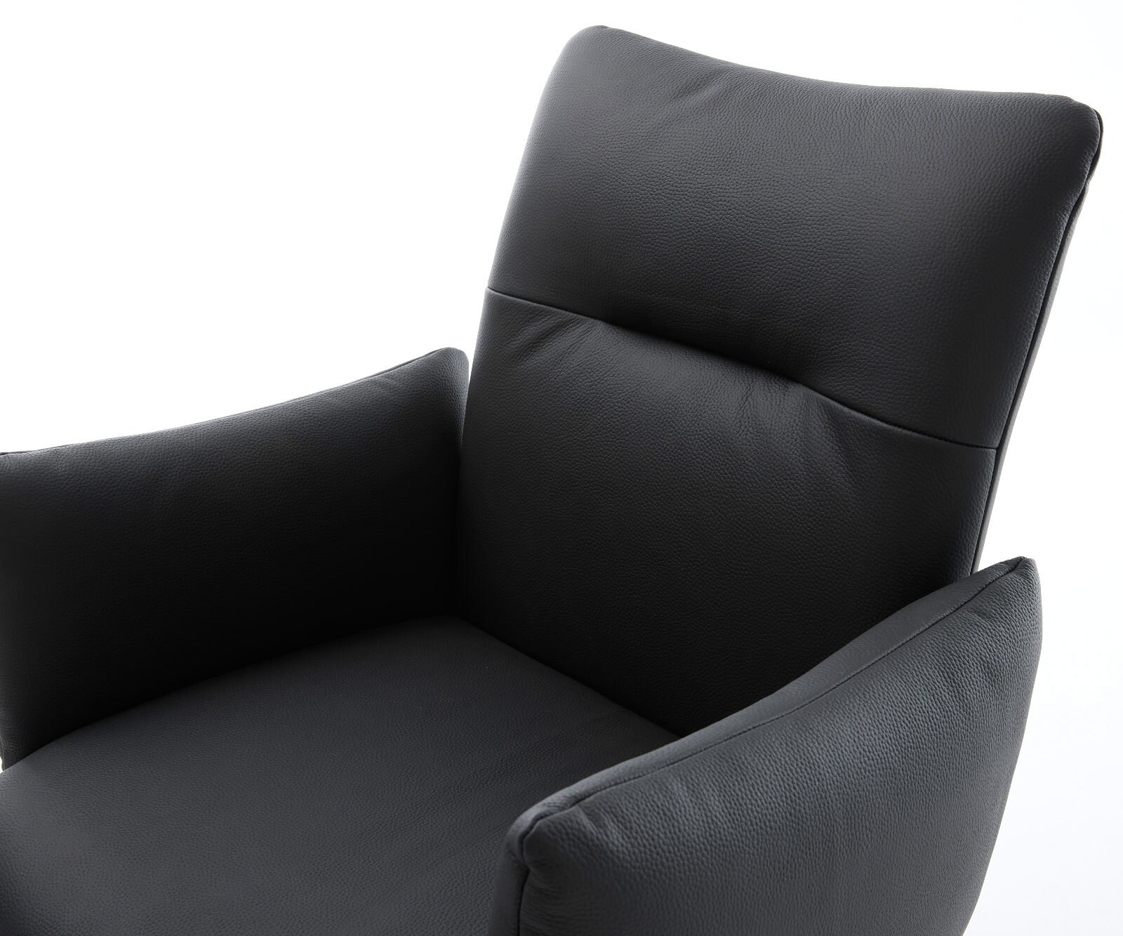 Chaise-pivotante Jova-Flex avec accoudoirs cuir de vache noir pied de chaise 4 branches acier inoxydable brossé pivotement sur 360° ressorts ensachés 3