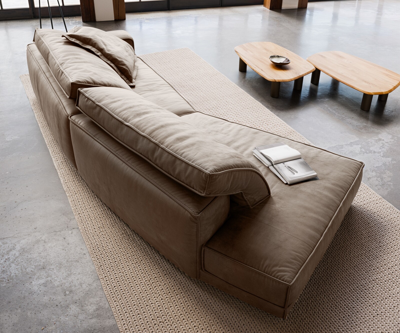 Canapé Snoosh 400x150 cm microfibre taupe vintage avec méridienne à gauche 3 Canapé Snoosh 400x150 cm microfibre taupe vintage avec méridienne à gauche 3