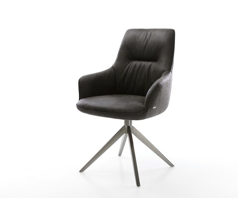 Chaise-pivotante Zelia-Flex avec accoudoirs microfibre antracite vintage pied croisé large grafiete pivotement sur 360° fonction bascule ressorts ensachés
