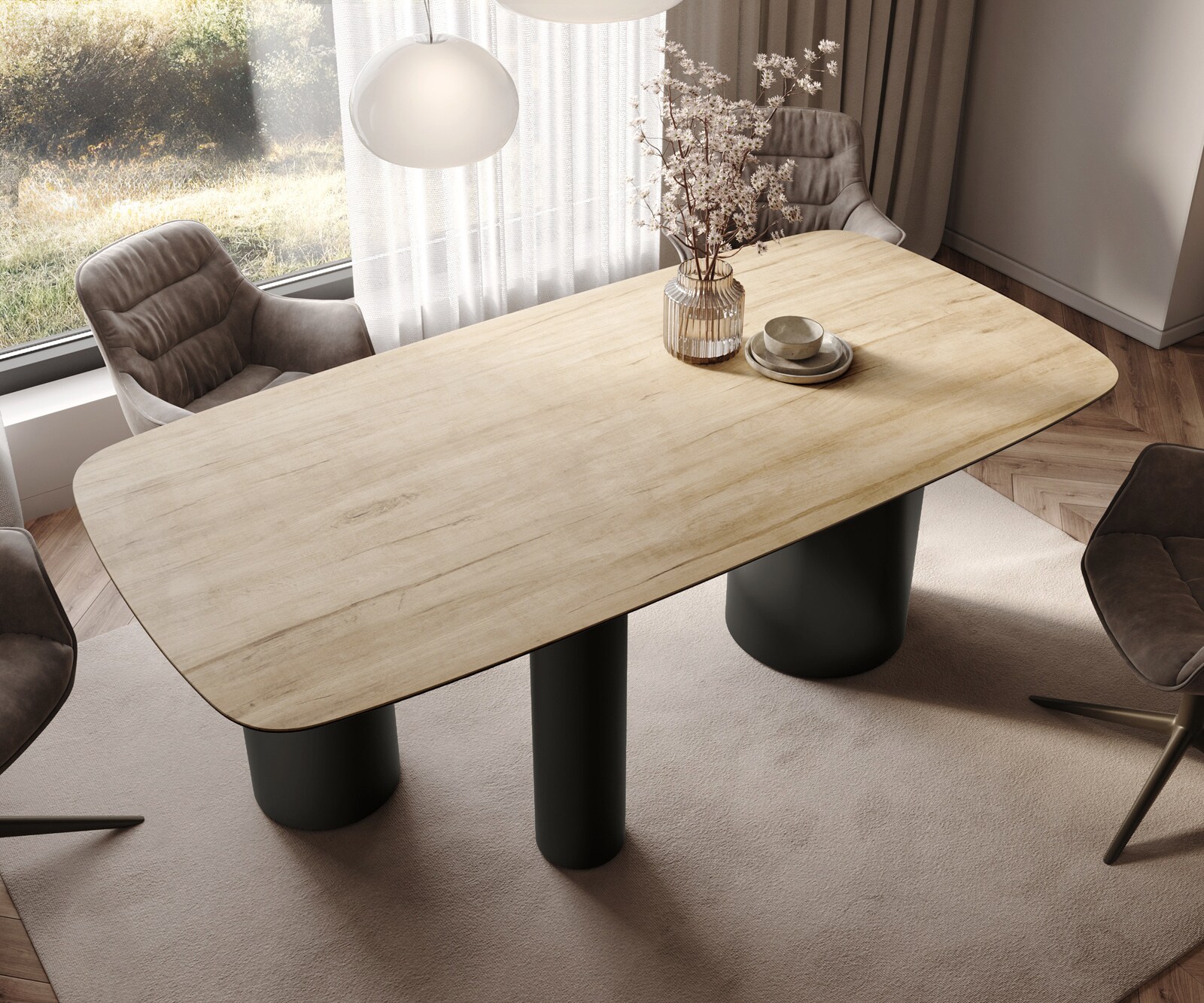 Table à manger Edge Boot 200x100 céramique Laminam® Sabbia chêne coloré Troa métal noir 4