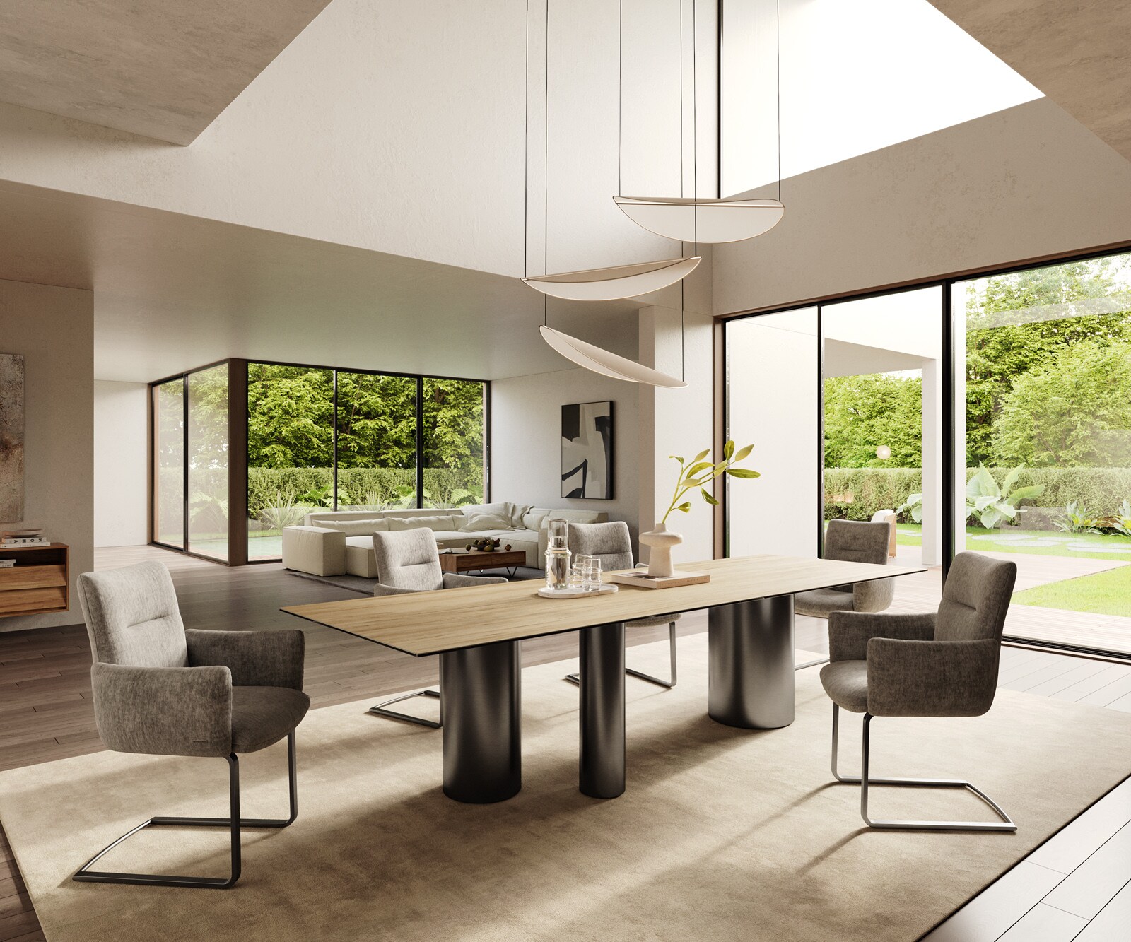 Table à manger Edge 300x100 Céramique Laminam® Sabbia Couleur chêne Troa Acier inoxydable Graphite 7