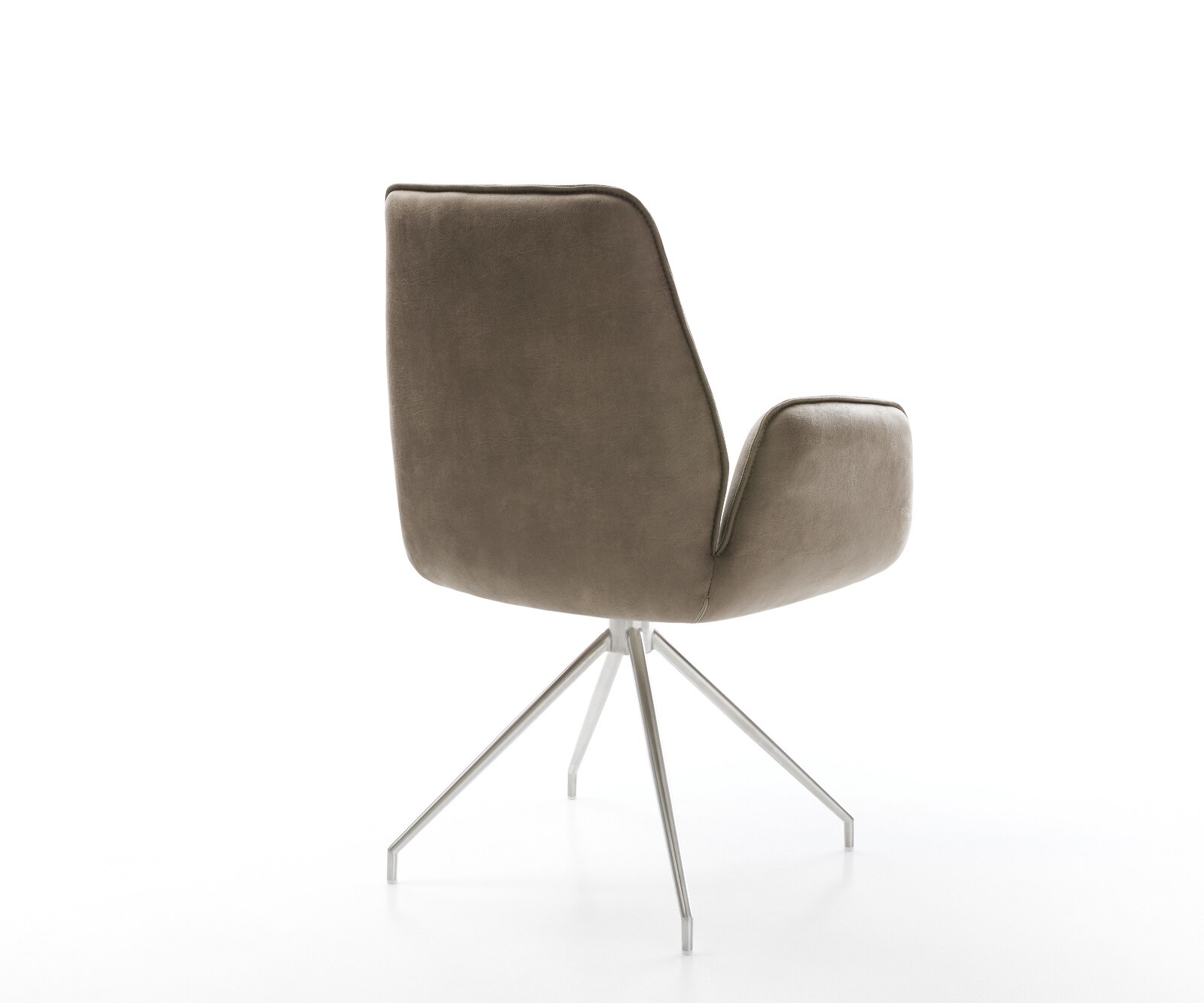 Chaise-de-salle-à-manger Zoa-Flex microvelours taupe vintage pied croisé conique acier inoxydable brossé ressorts ensachés 5