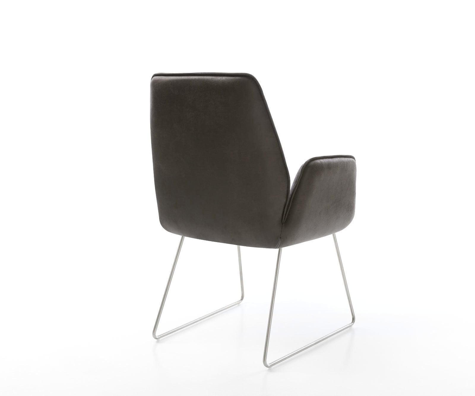 Chaise-de-salle-à-manger Zoa-Flex microvelours anthracite vintage pied trapèze acier inoxydable brossé ressorts ensachés 4 Chaise-de-salle-à-manger Zoa-Flex microvelours anthracite vintage pied trapèze acier inoxydable brossé ressorts ensachés 4