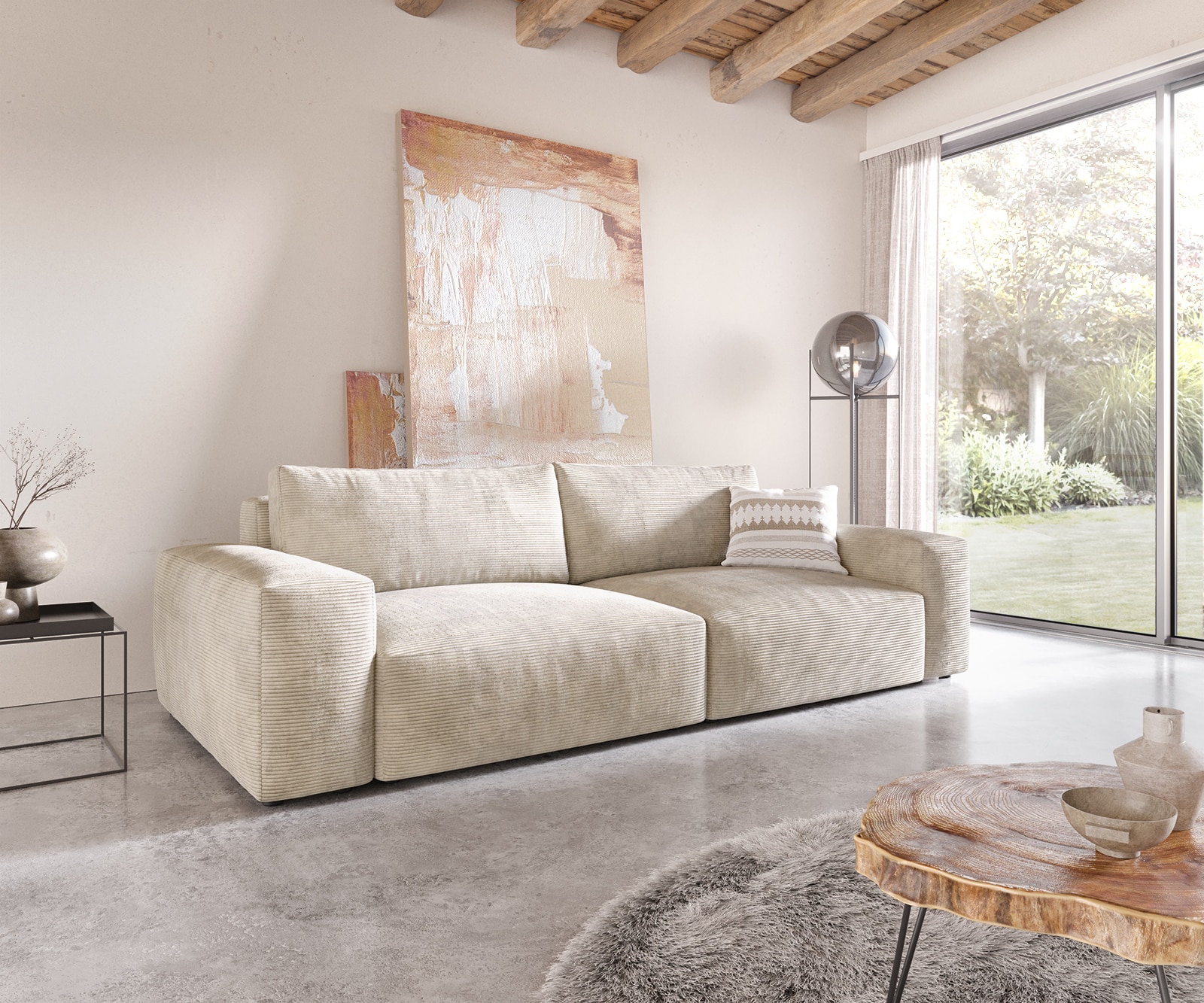Grand-canapé Lanzo XL 270x130 cm Velours côtelé Beige Grand-canapé Lanzo XL 270x130 cm Velours côtelé Beige