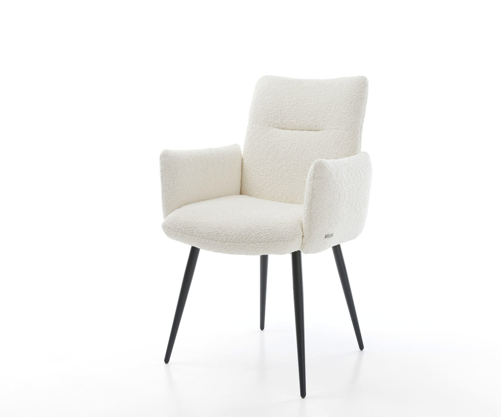 Chaise-de-salle-à-manger Jova-Flex avec accoudoirs bouclé blanc 4 pieds coniques noir ressorts ensachés 1