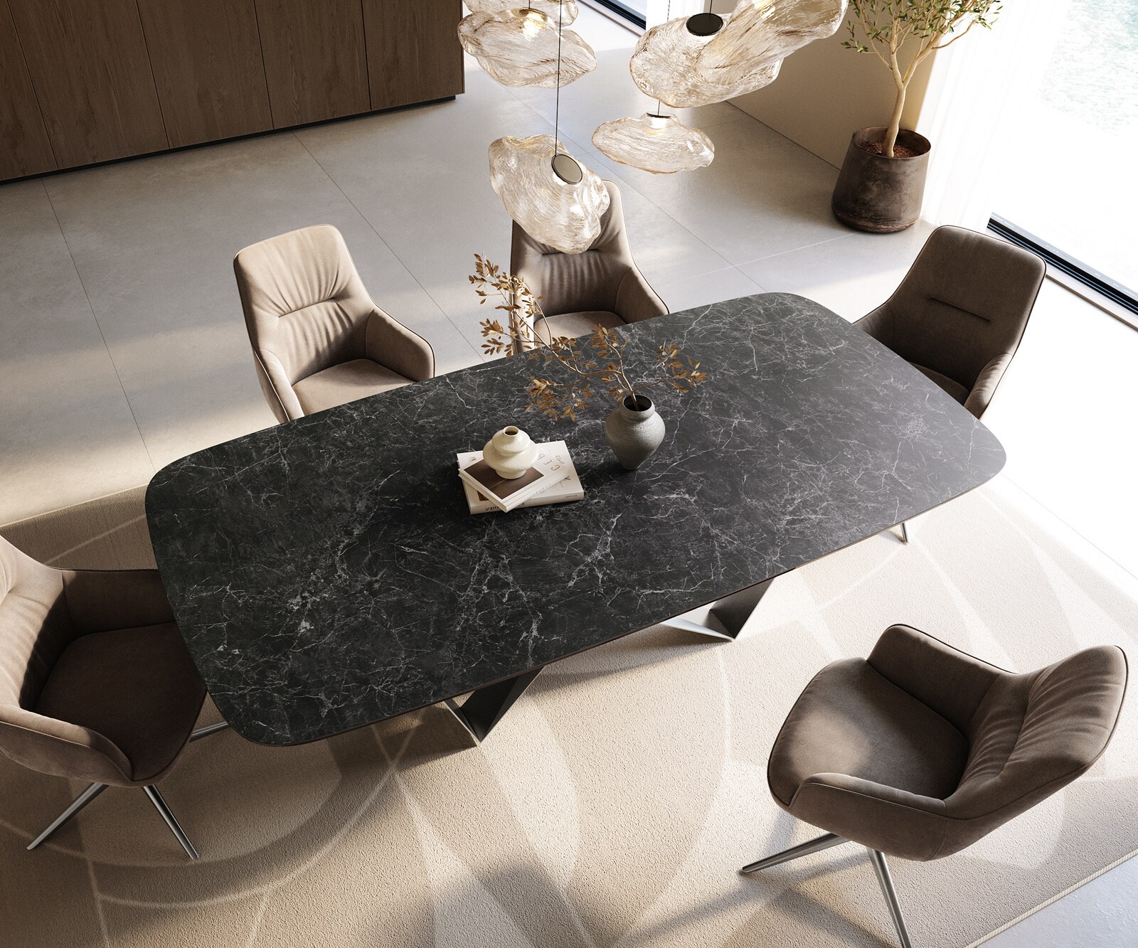 Table à manger Edge Boot 240x120 cm Céramique Laminam® Nero Greco Anthracite Spider Flachstahl Acier inoxydable 4