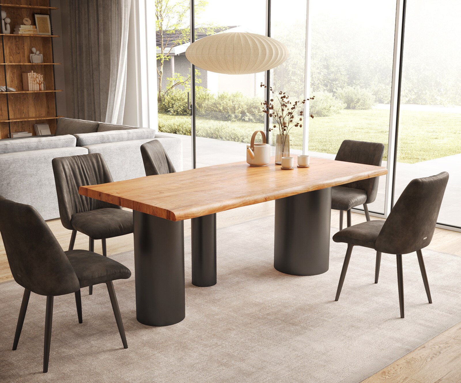 Table à manger Edge 200x100 XL acacia naturee Troa métal noir Live-Edge 5