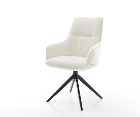 Chaise-pivotante Zelia-Flex avec accoudoirs bouclé doux beige pied croisé large noir pivotement sur 360° fonction bascule resorts ensachés