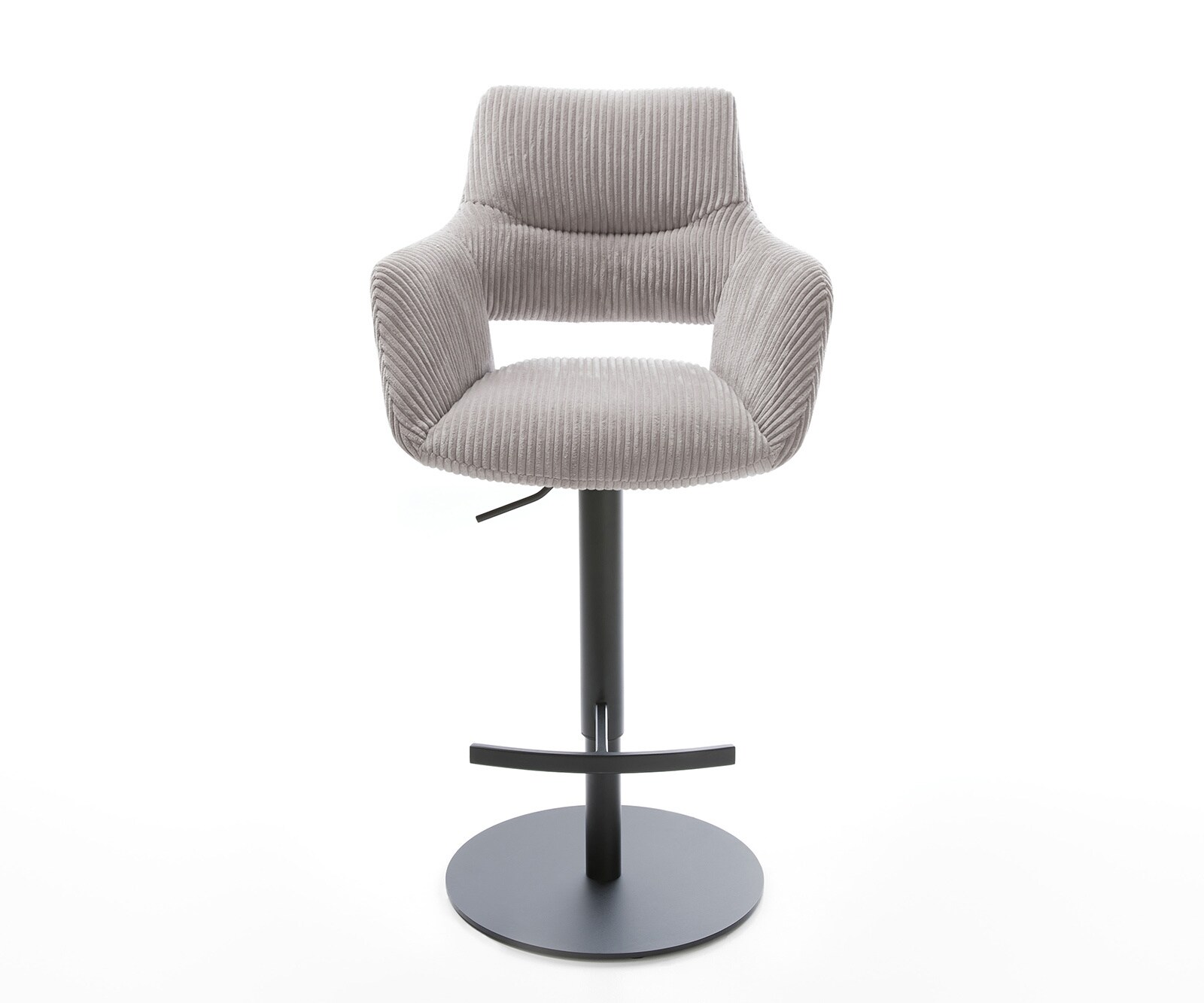 Chaise-de-bar Yago-Flex Cordon gris argenté Pied pivotant réglable en hauteur Métal noir pivotant Ressorts ensachés 1 Chaise-de-bar Yago-Flex Cordon gris argenté Pied pivotant réglable en hauteur Métal noir pivotant Ressorts ensachés 1