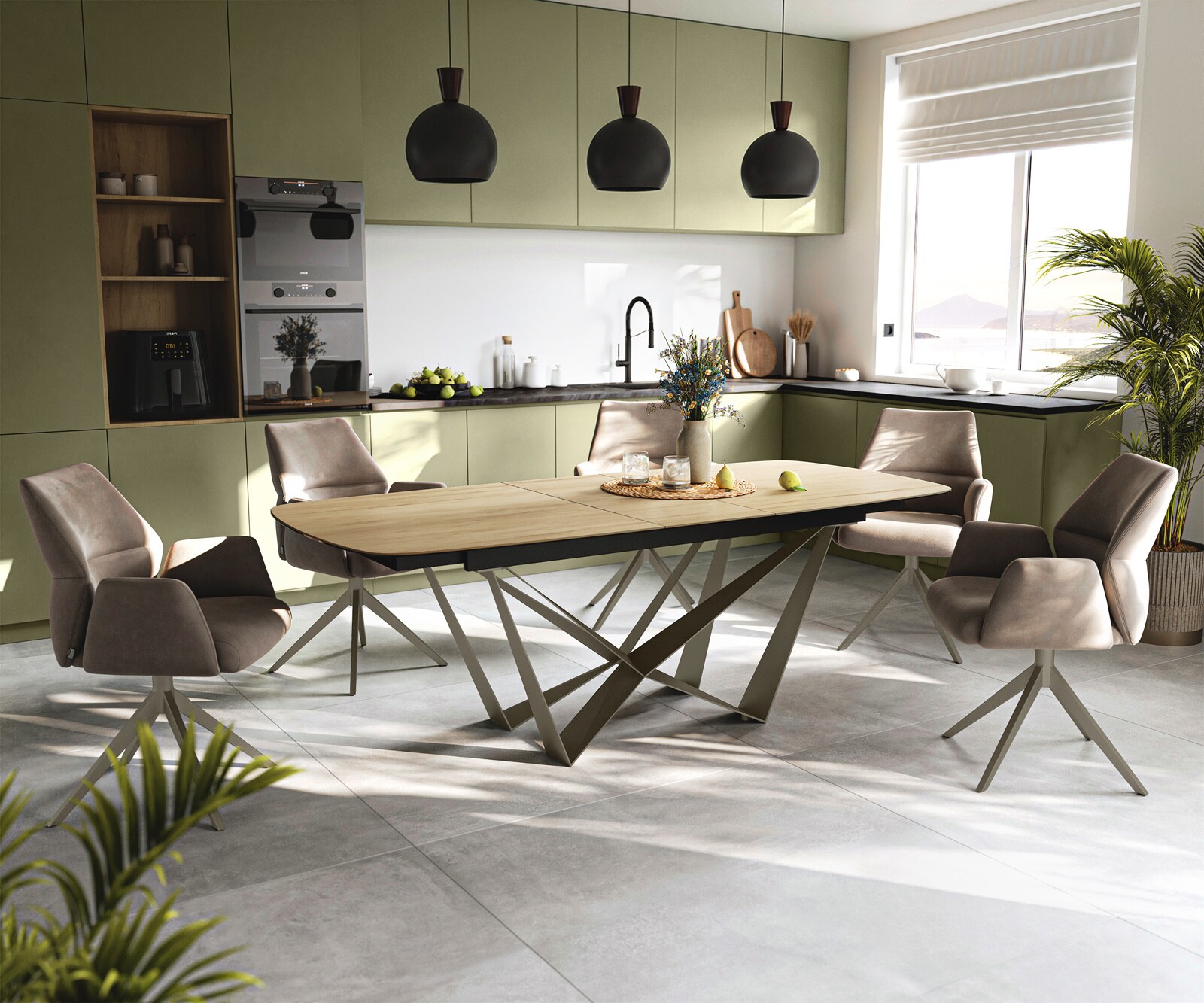 Table à manger Edge Boot 180-220x100 cm Céramique Laminam® Sabbia Eichefarbig Spider Métal Finition effet Titan extensible 6
