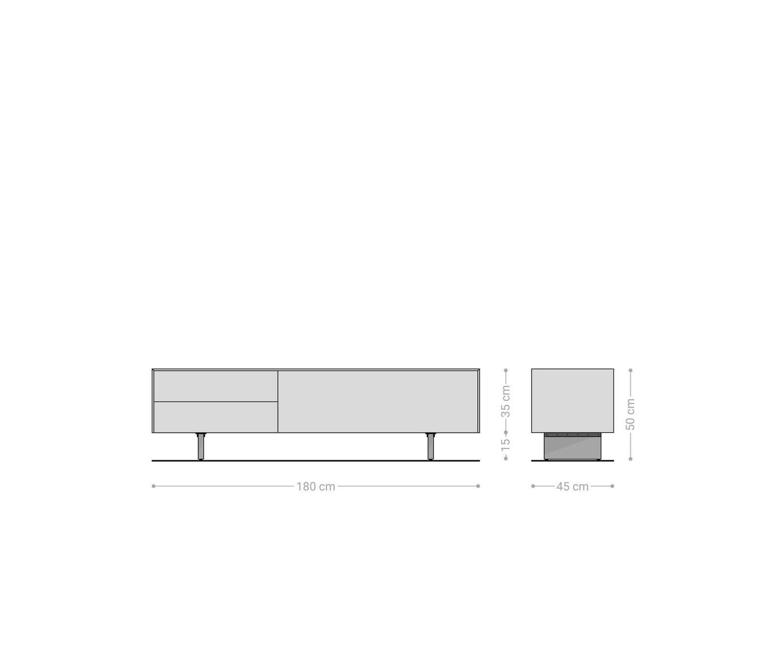 Meuble-TV Cuor 180 cm Céramique Laminam® Travertino Bianco Crème-blanc 1 Clapet 2 Tiroirs Pied optique flottant Verre acrylique 7