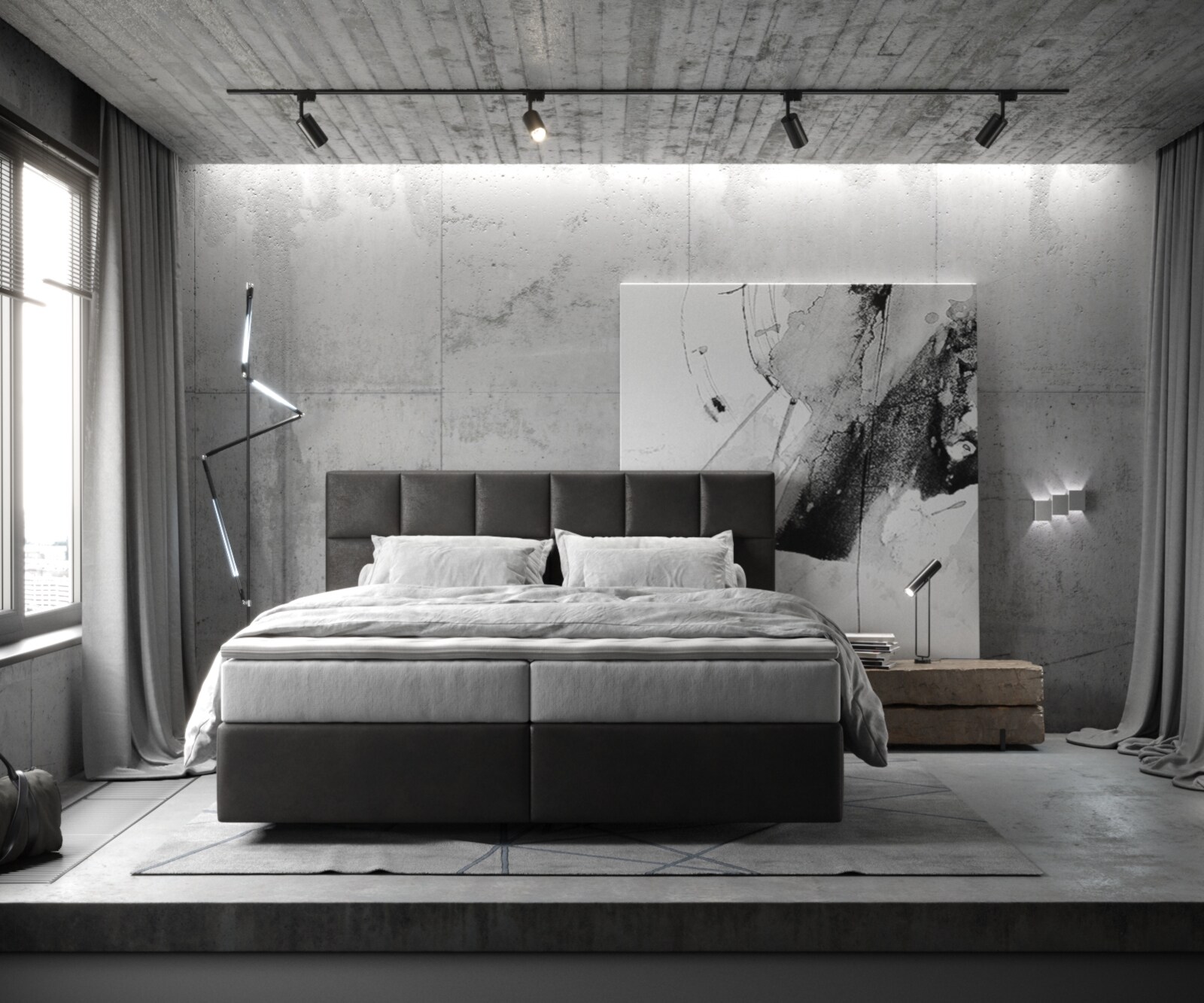 Lit-à-sommier-tapissier Dream-Fine 180x200 cm microfibre Anthracite Vintage avec matelas TFK et surmatelas viscoélastique 1