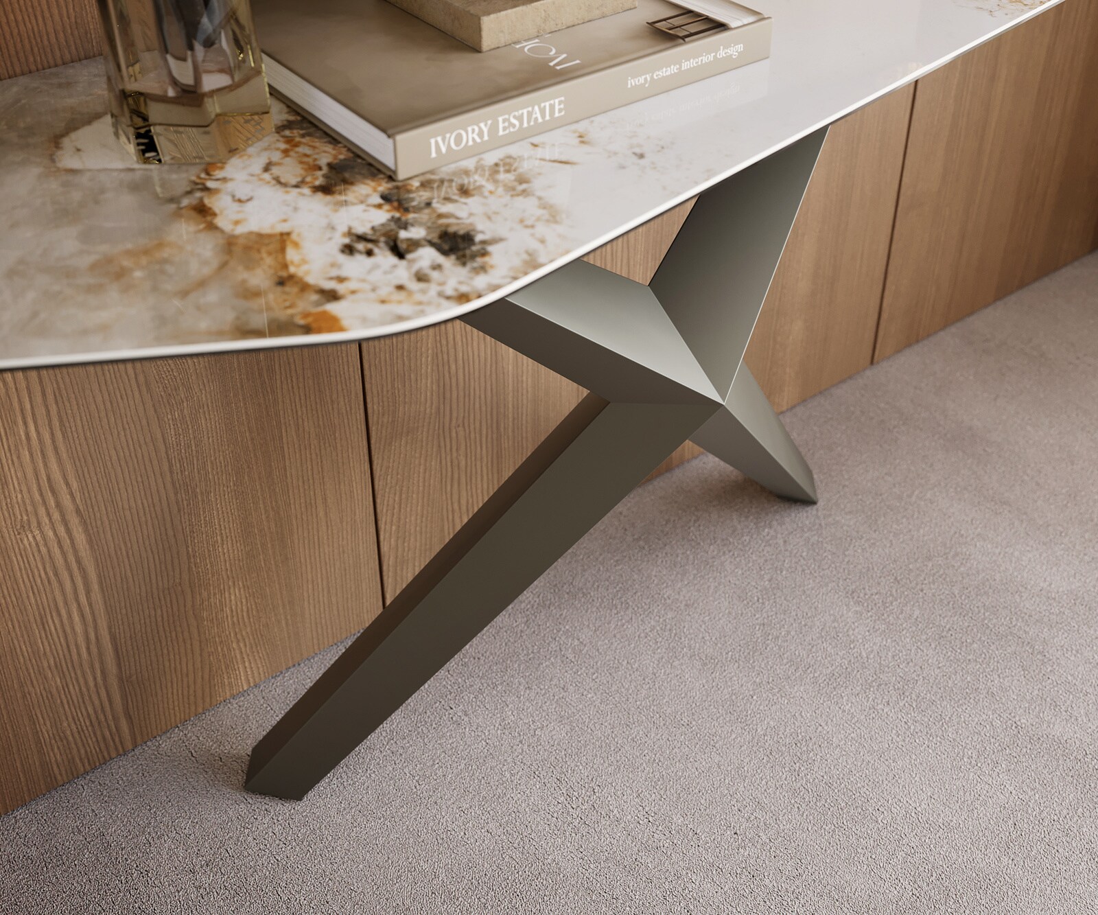 Console Edge Polygonal 180x50 cm Céramique Minas Melange Weiß-Beige Zentharo Métal Effektfinish Titan 6