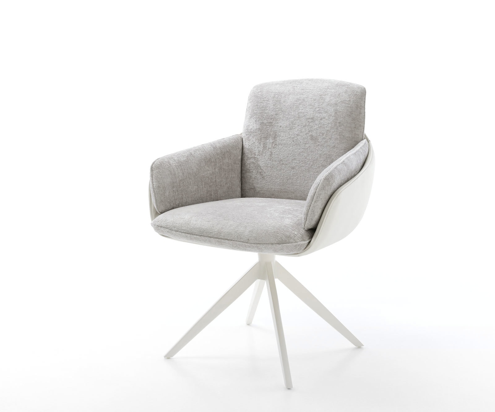 Chaise-pivotante Luan-Flex avec accoudoirs tissu mixte cuir de vache blanc-gris argenté pied croisé large blanc pivotement sur 360° fonction bascule Chaise-pivotante Luan-Flex avec accoudoirs tissu mixte cuir de vache blanc-gris argenté pied croisé large blanc pivotement sur 360° fonction bascule