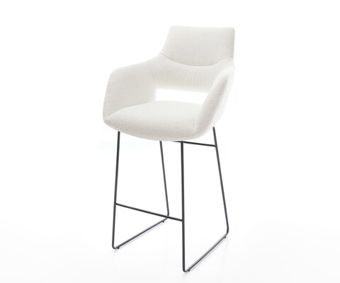 Chaise-de-bar Yago-Flex Bouclé Crème-blanc Pied trapèze noir Noir Ressort ensaché