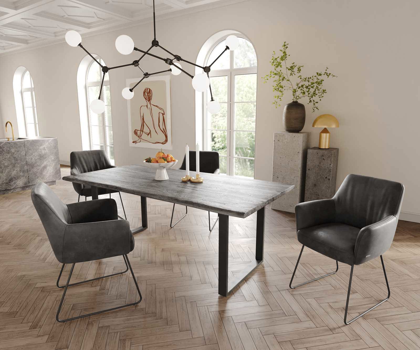 Chaise-de-salle-à-manger Xana-Flex avec accoudoirs microvelours anthracite vintage pied trapèze noir ressorts ensachés 4