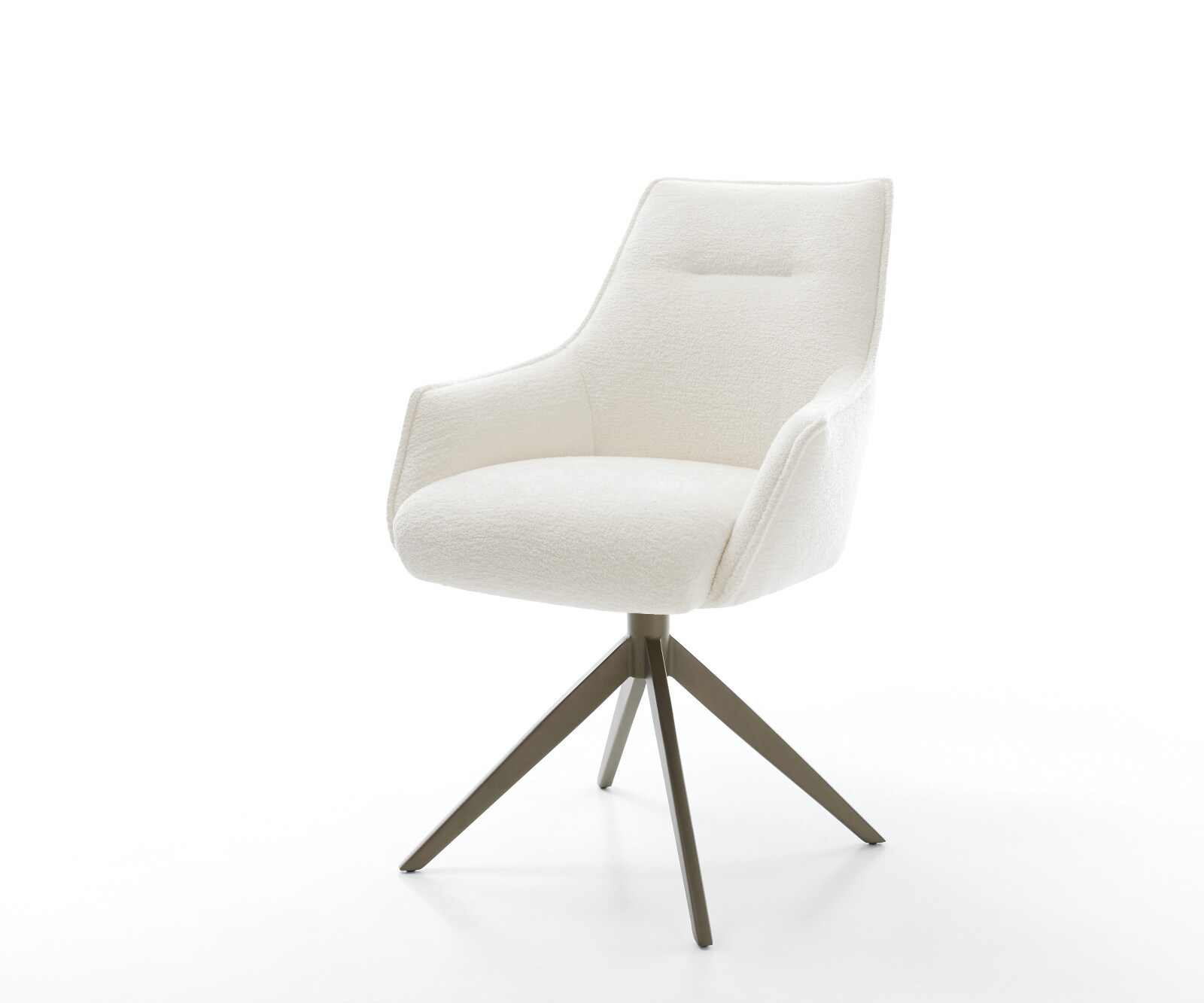 Chaise-pivotante Alja-Flex avec accoudoirs bouclé doux beige pied croisé large aspect titane pivotement sur 360° fonction bascule resorts ensachés 1