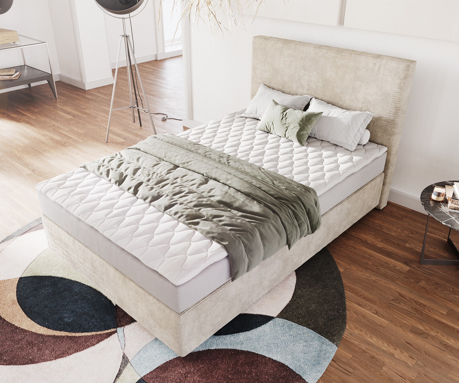 Lit-à-sommier-tapissier Dream-Well 120x200 cm Velours côtelé Beige avec matelas et surmatelas 3