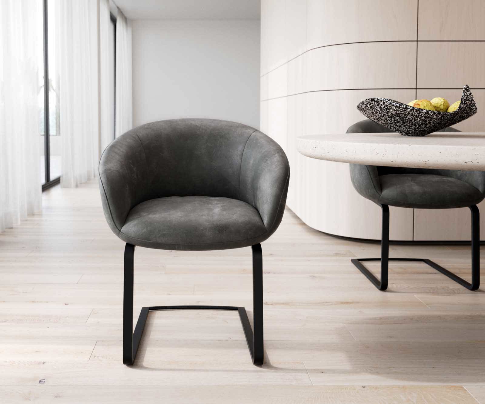 Cantilever Vinka-Flex avec accoudoirs microvelours anthracite vintage pied cantilever plat noir ressorts ensachés 1 Cantilever Vinka-Flex avec accoudoirs microvelours anthracite vintage pied cantilever plat noir ressorts ensachés 1