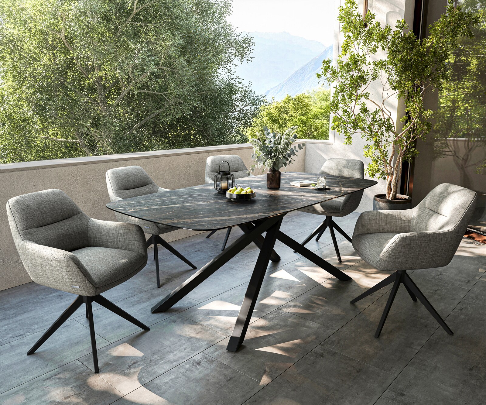 Table d’extérieur Edge Boot 200x100 cm céramique Laminam® Noir Desir brun piètement croisé rectangulaire noir 7