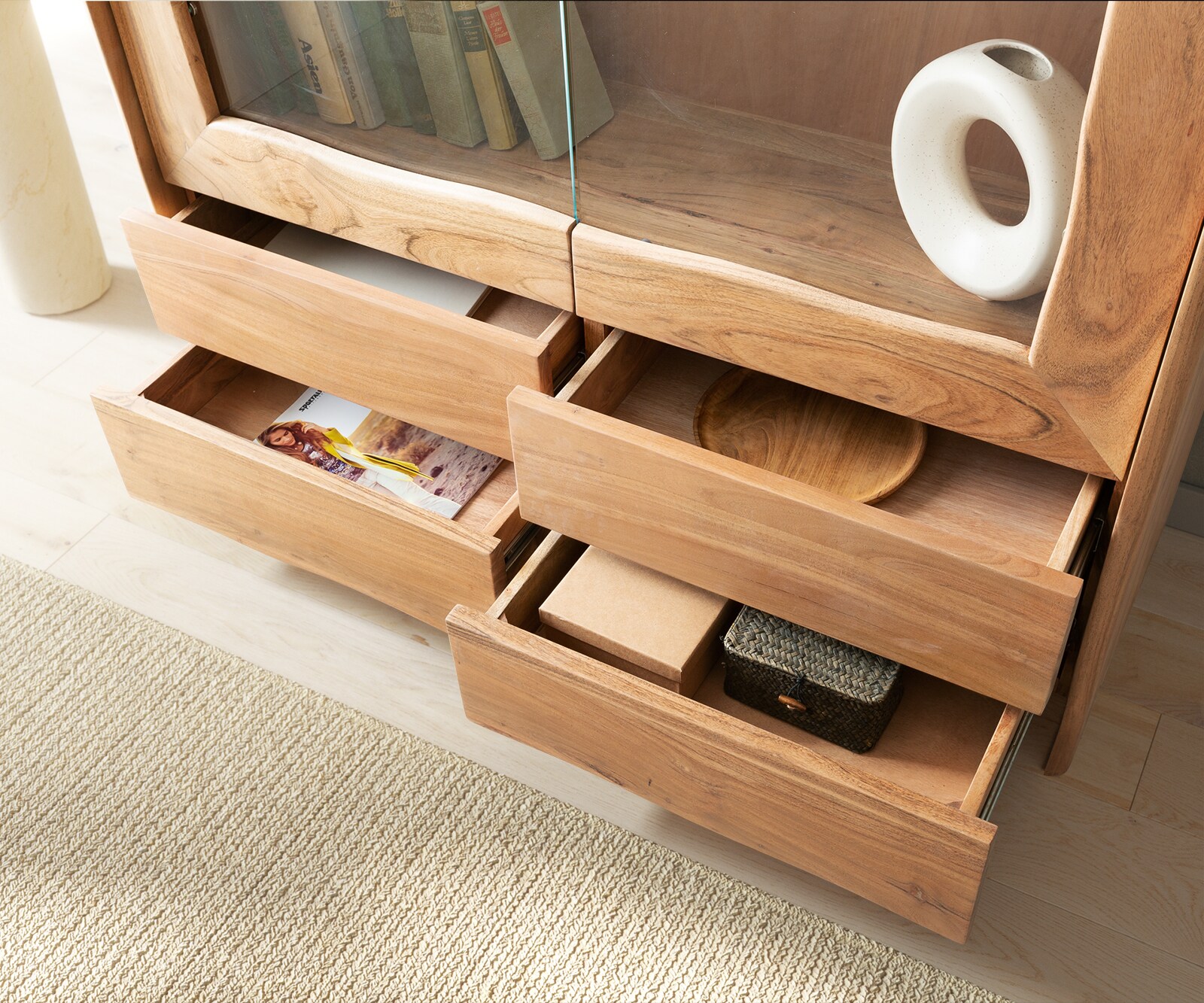 Vitrine Live-Edge 120x190 cm Acacia Naturel 2 portes 4 tiroirs Massif 4