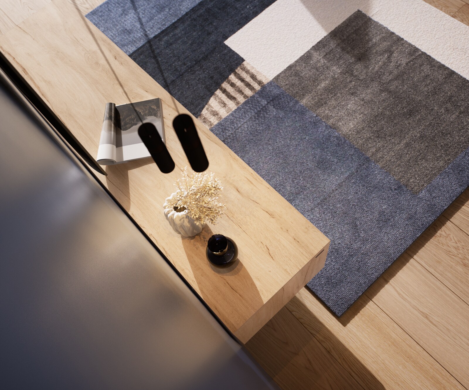 Meuble-TV Cuor 180 cm Céramique Laminam® Sabbia Teinte chêne 1 Clapet 2 Tiroirs Flottant 6