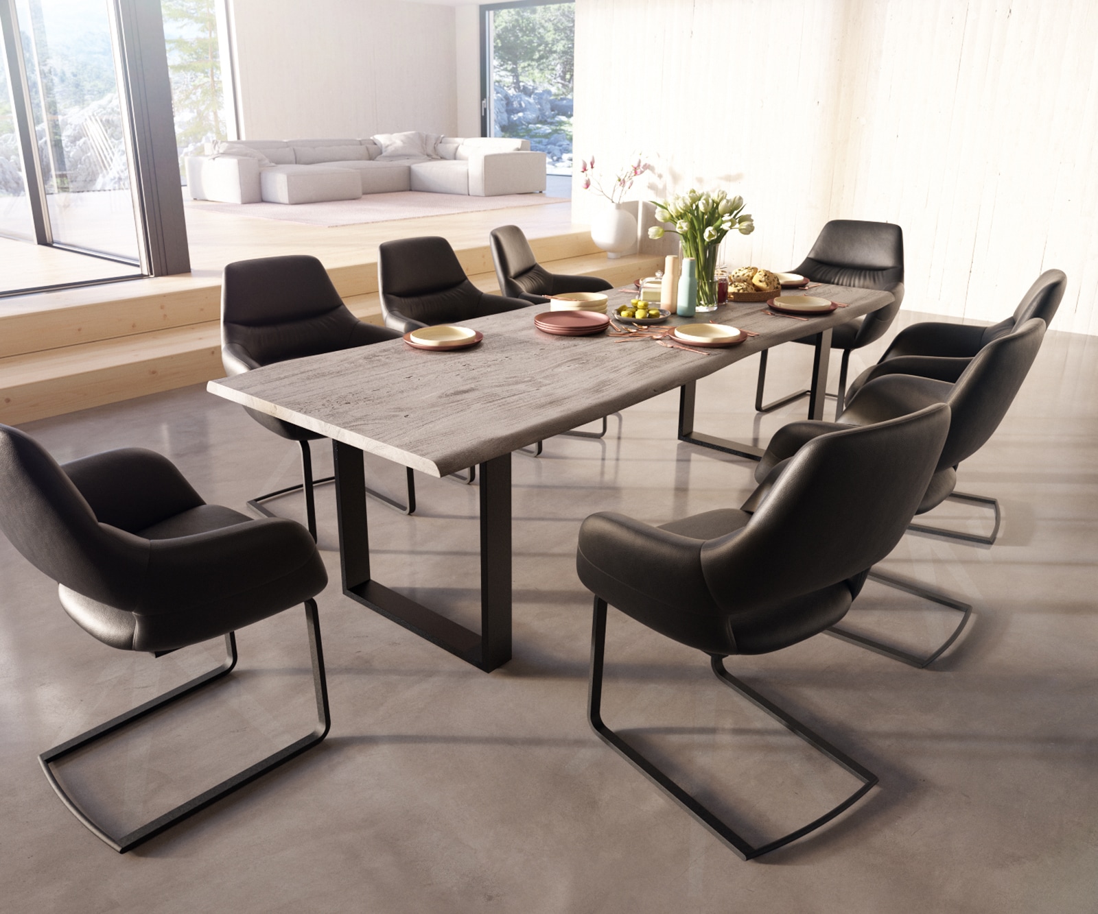 Cantilever Yago-Flex avec accoudoirs cuir de vache noir pied cantilever plat noir ressorts ensachés 3 Cantilever Yago-Flex avec accoudoirs cuir de vache noir pied cantilever plat noir ressorts ensachés 3