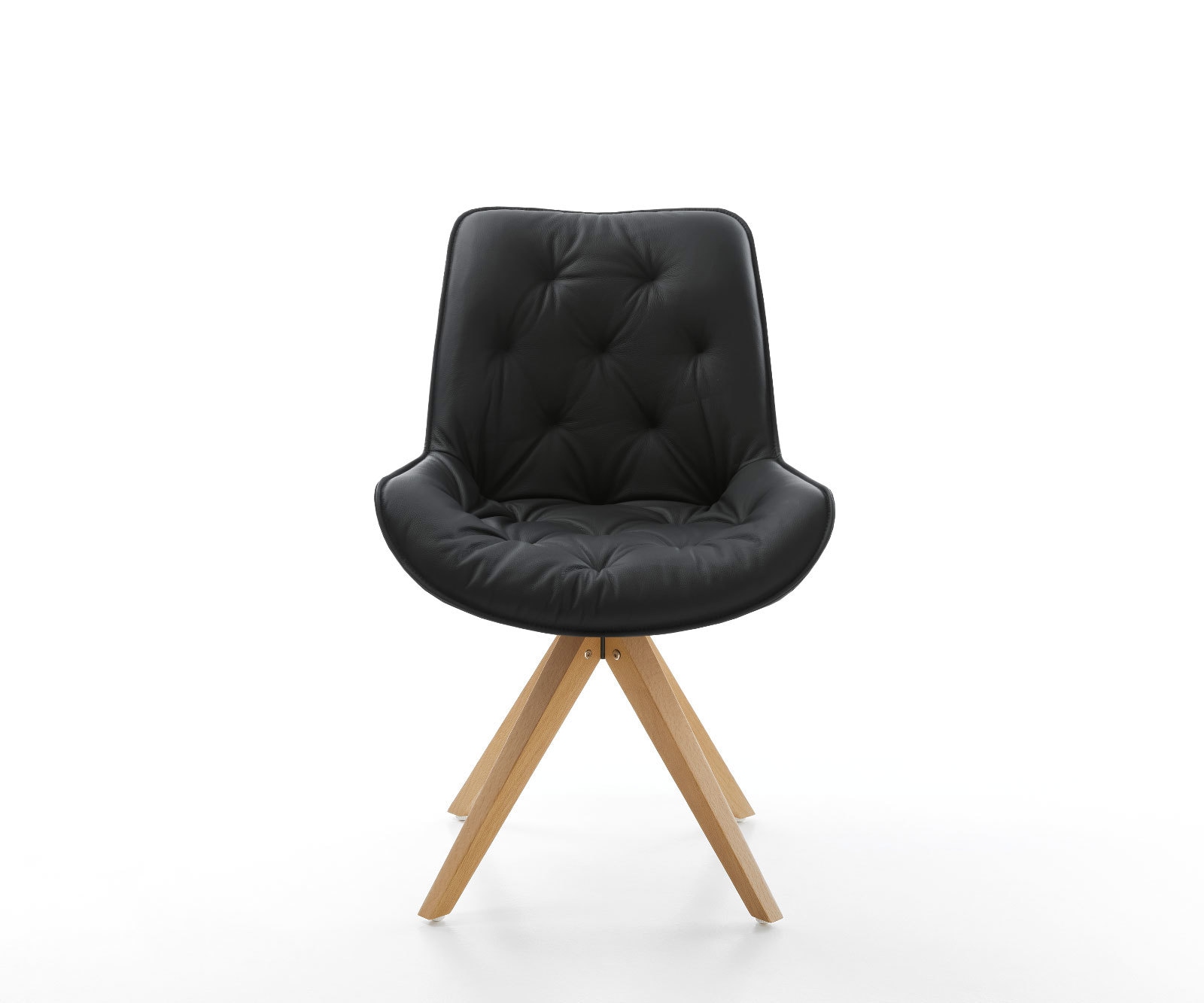 Chaise-de-salle-à-manger Taimi-Flex cuir de vache noir pied en bois angulaire naturel 2 Chaise-de-salle-à-manger Taimi-Flex cuir de vache noir pied en bois angulaire naturel 2