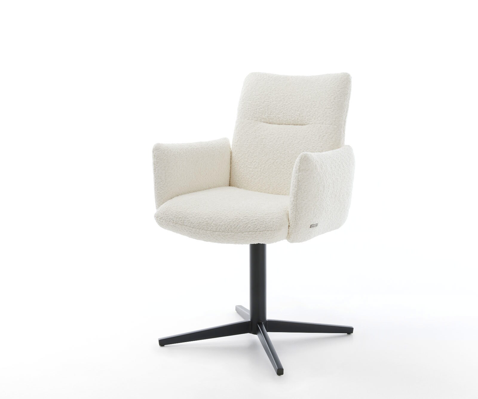 Chaise-pivotante Jova-Flex avec accoudoirs bouclé blanc pied de chaise 4 branches noir pivotement sur 360° ressorts ensachés