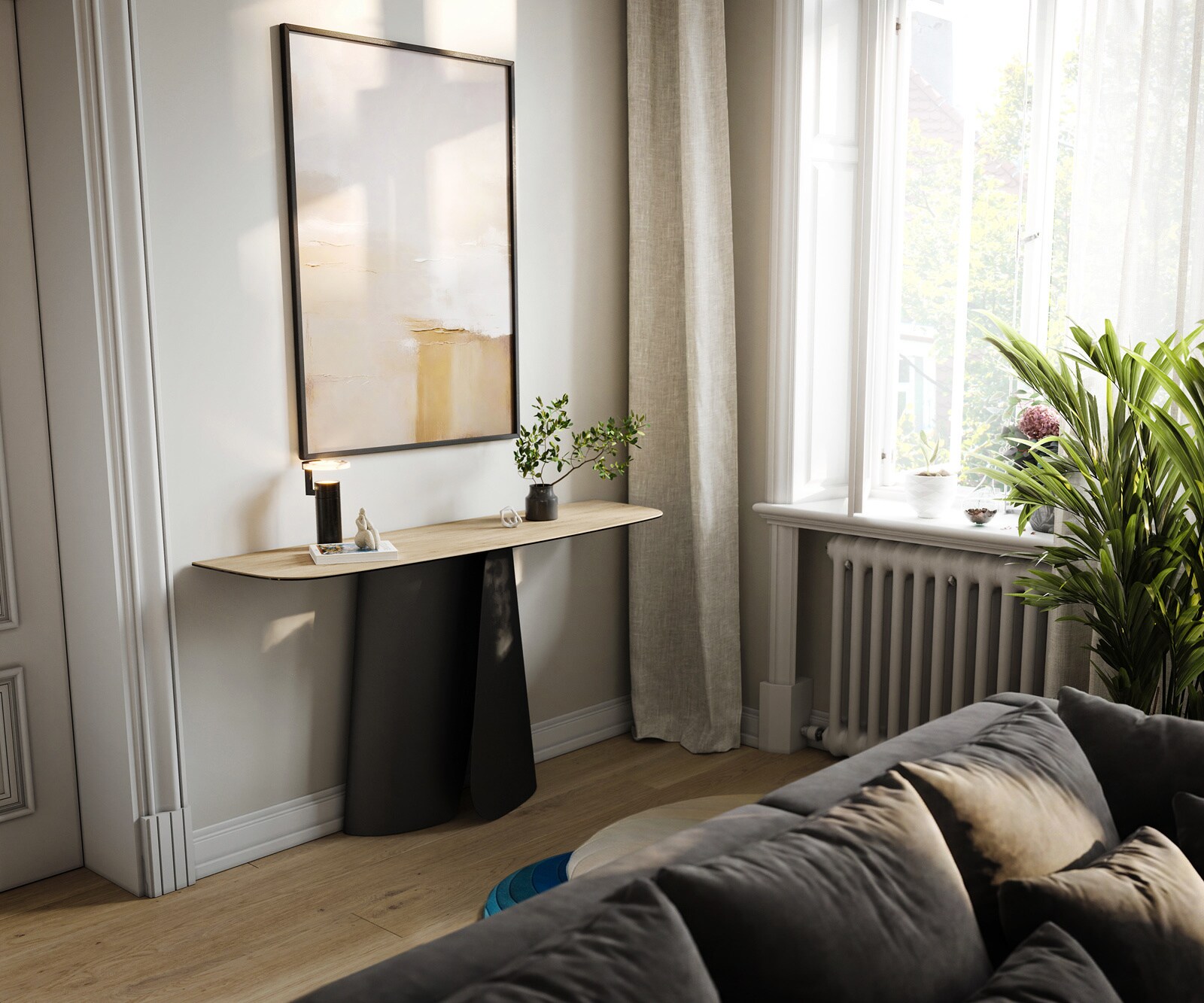 Console Edge forme bateau 140x40 cm Céramique Laminam® Sabbia Eichefarbig Livos Métal Noir 7