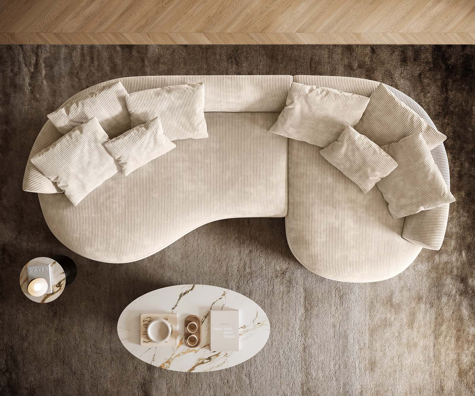 Canapé Edina 330x170 cm Velours côtelé Beige 4