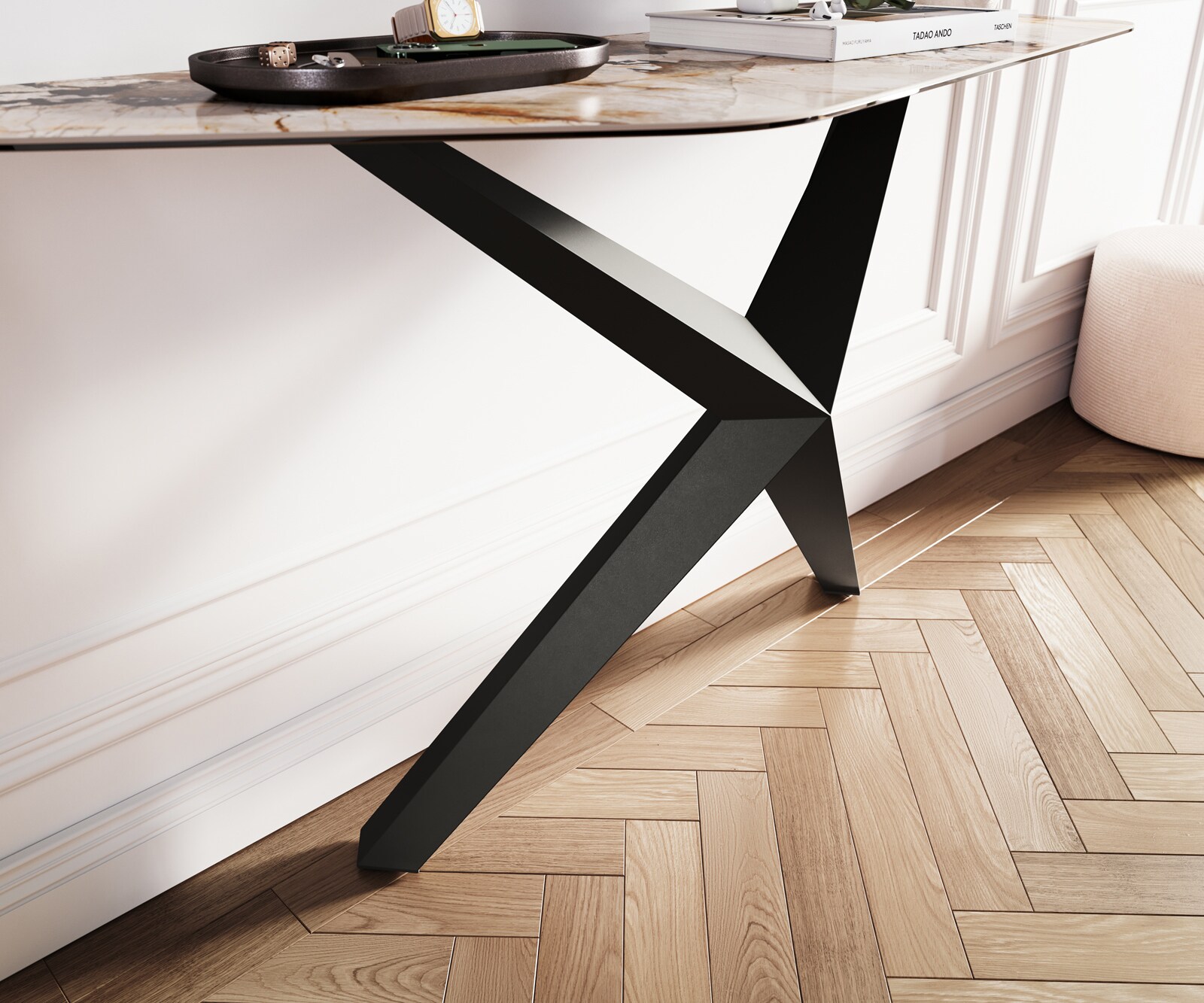 Console Edge Polygonal 140x50 cm Céramique Patagonia Poliert Zentharo Métal Noir 6