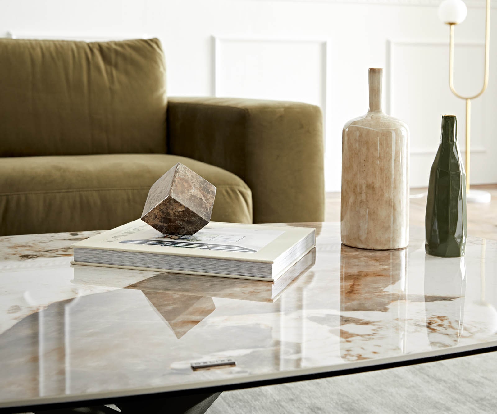 Table-basse Sarita 120x70 cm céramique Minas Melange blanc-beige piètement finition effet titane 5 Table-basse Sarita 120x70 cm céramique Minas Melange blanc-beige piètement finition effet titane 5