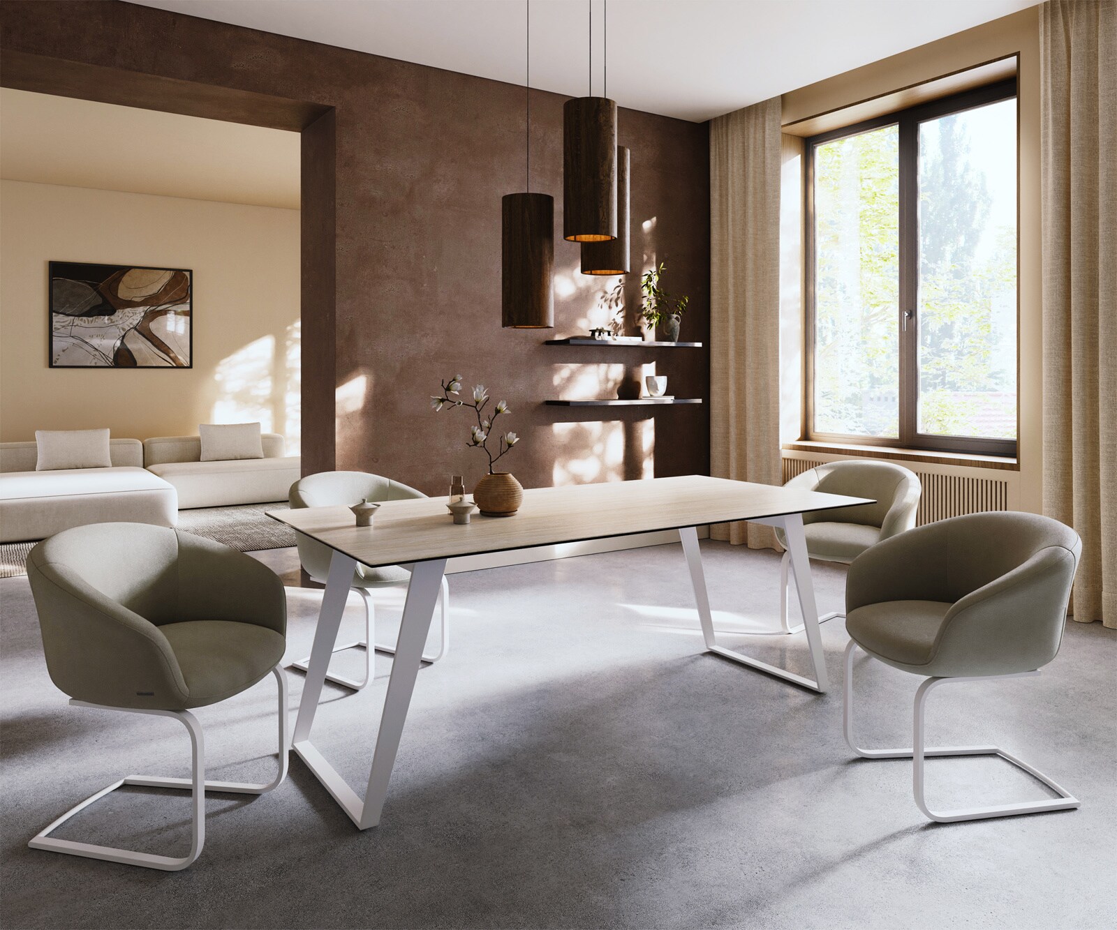 Table à manger Edge 200x100 céramique Laminam® Travertino Bianco crème-blanc métal incliné blanc 6