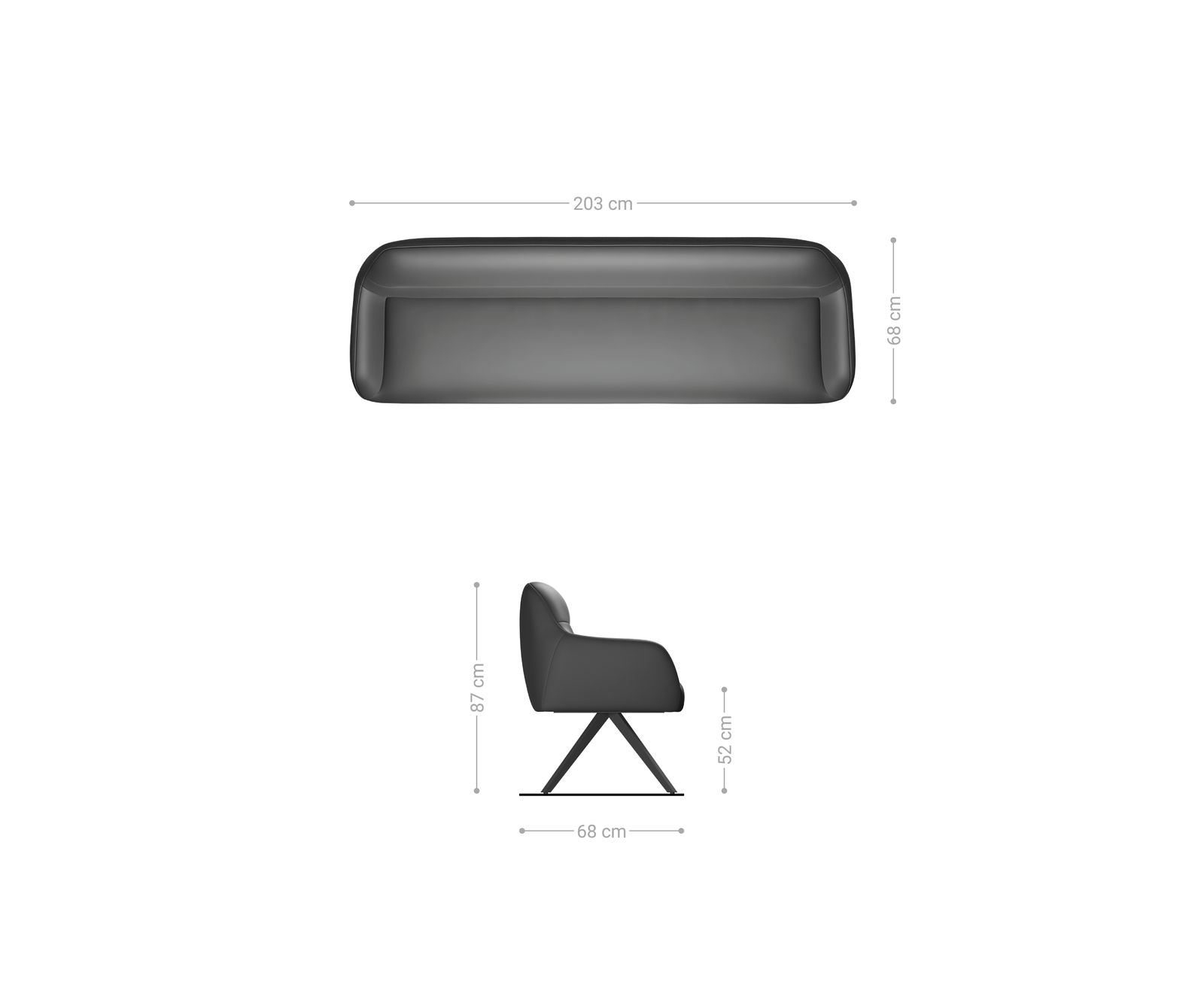 Banc-de-salle-à-manger Taya-Flex 200 cm tissu structuré doux taupe pied croisé angulaire titane ressort ensaché 8