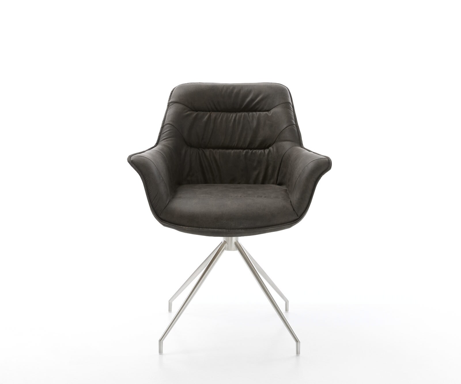 Chaise-de-salle-à-manger Kaira-Flex microvelours anthracite vintage pied croisé conique acier inoxydable brossé 1 Chaise-de-salle-à-manger Kaira-Flex microvelours anthracite vintage pied croisé conique acier inoxydable brossé 1