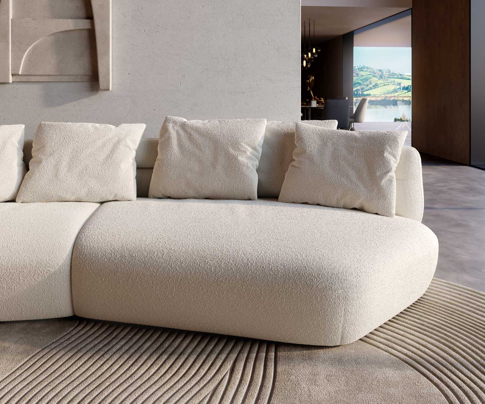 Canapé Roya 320x140 cm Bouclé Crème-Blanc 6