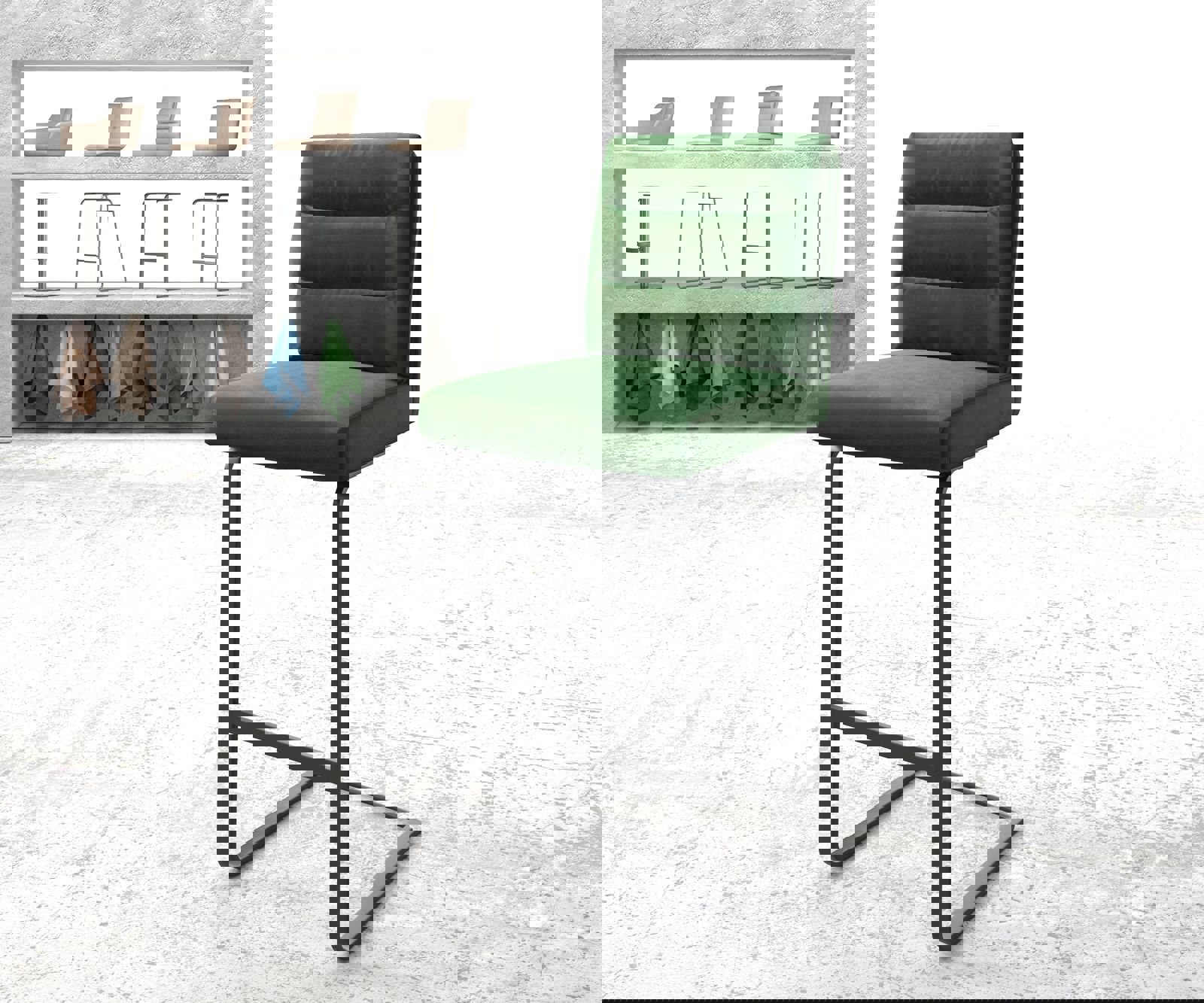 Chaise-de-bar Pela-Flex velours vert chaise cantilever métal plat 1
