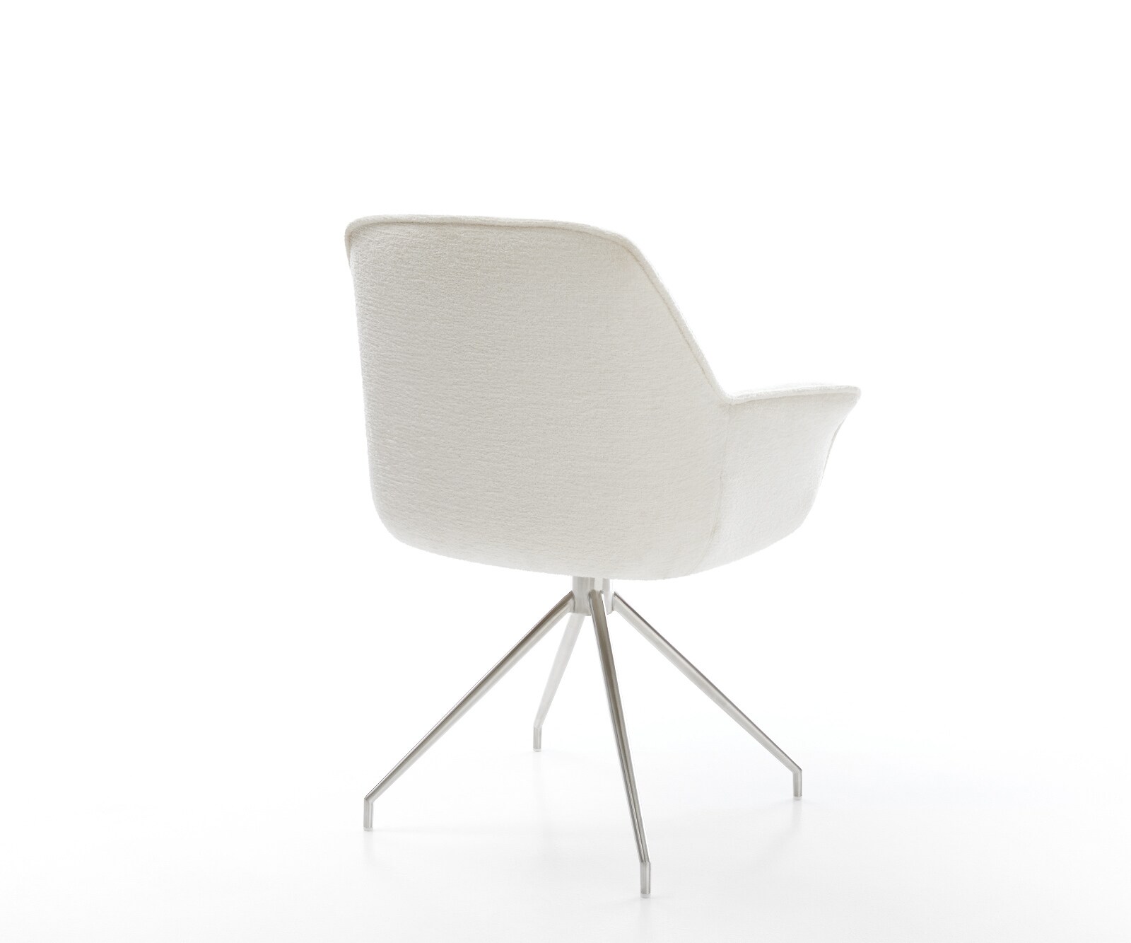 Chaise-de-salle-à-manger Keila-Flex avec accoudoirs bouclé doux beige pied croisé conique acier inoxydable 4